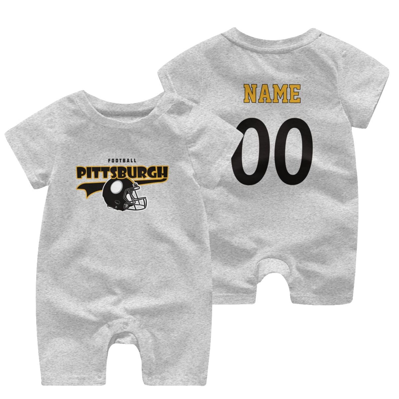 Personalized Pittsburgh Baby Football Bodysuit - Custom Name & Number - Antking ANTKING