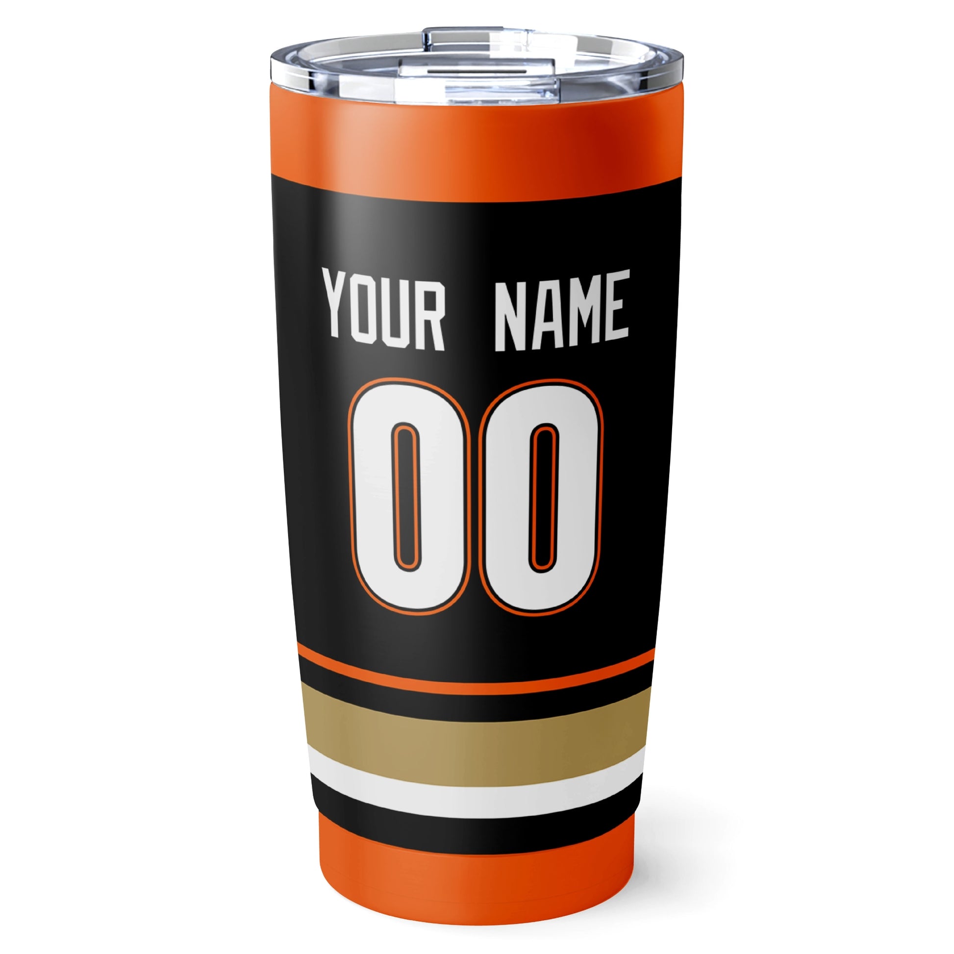 Anaheim hockey tumbler back design in Black city-color style with custom name and number