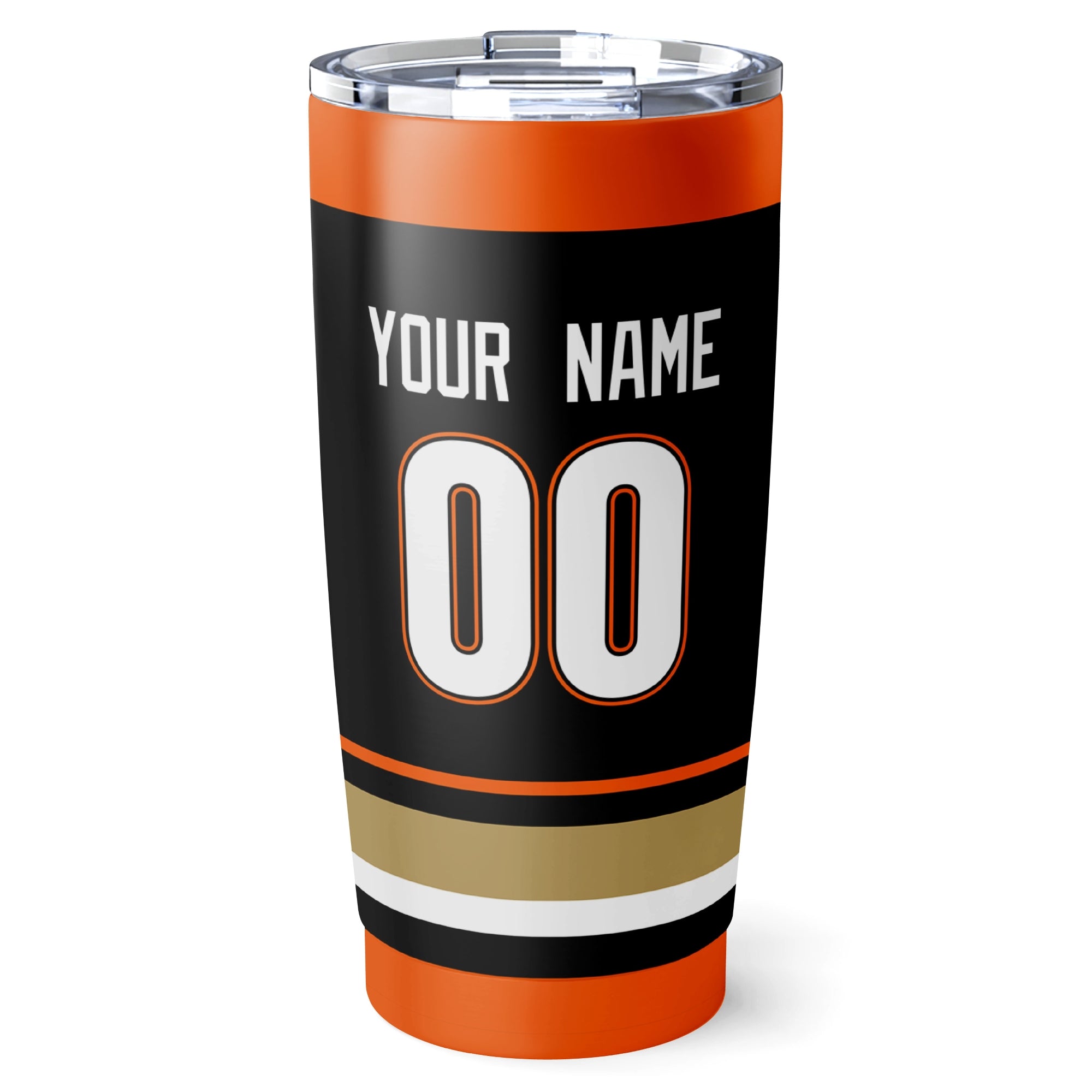 Anaheim hockey tumbler back design in Black city-color style with custom name and number