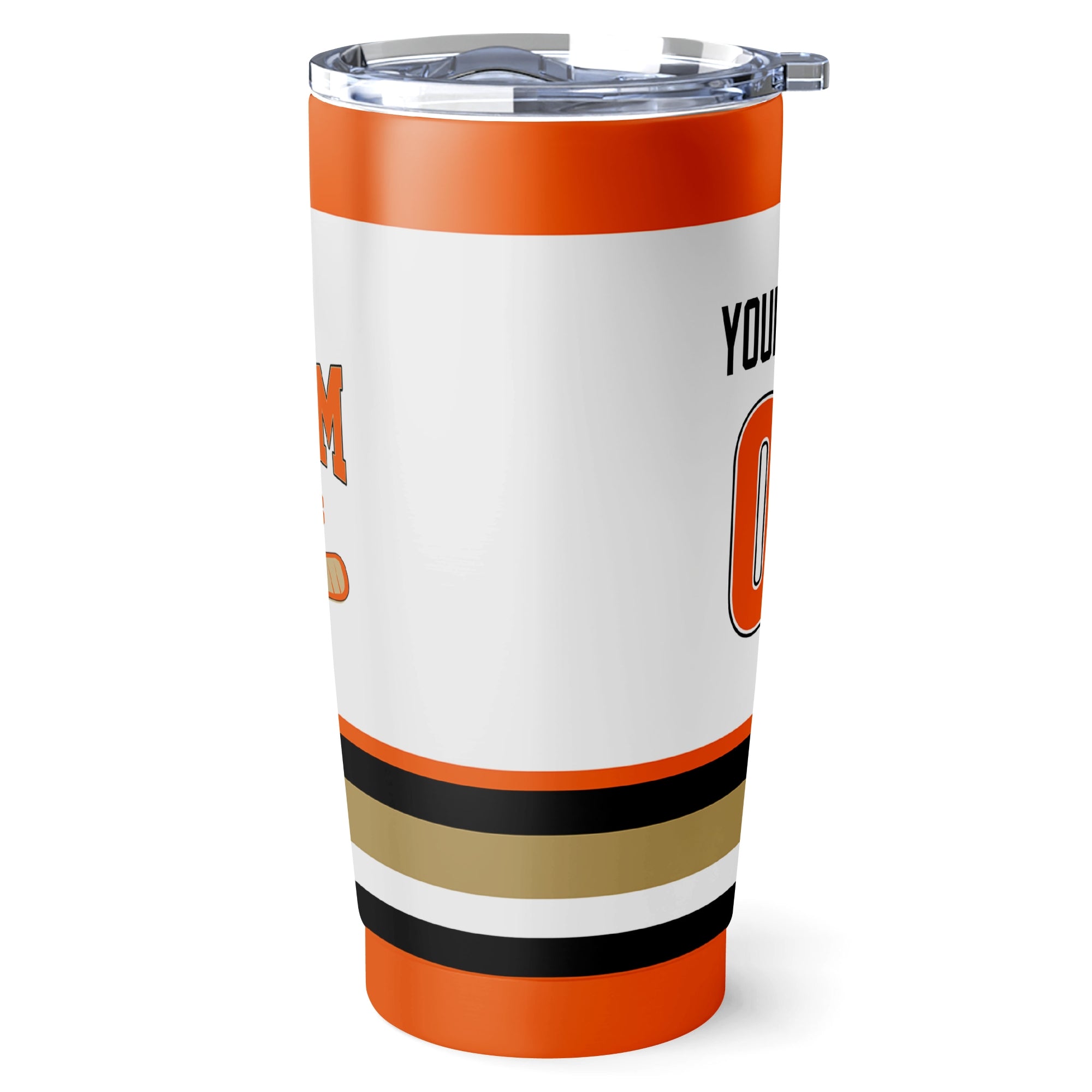 Anaheim hockey tumbler side view in White city-color style