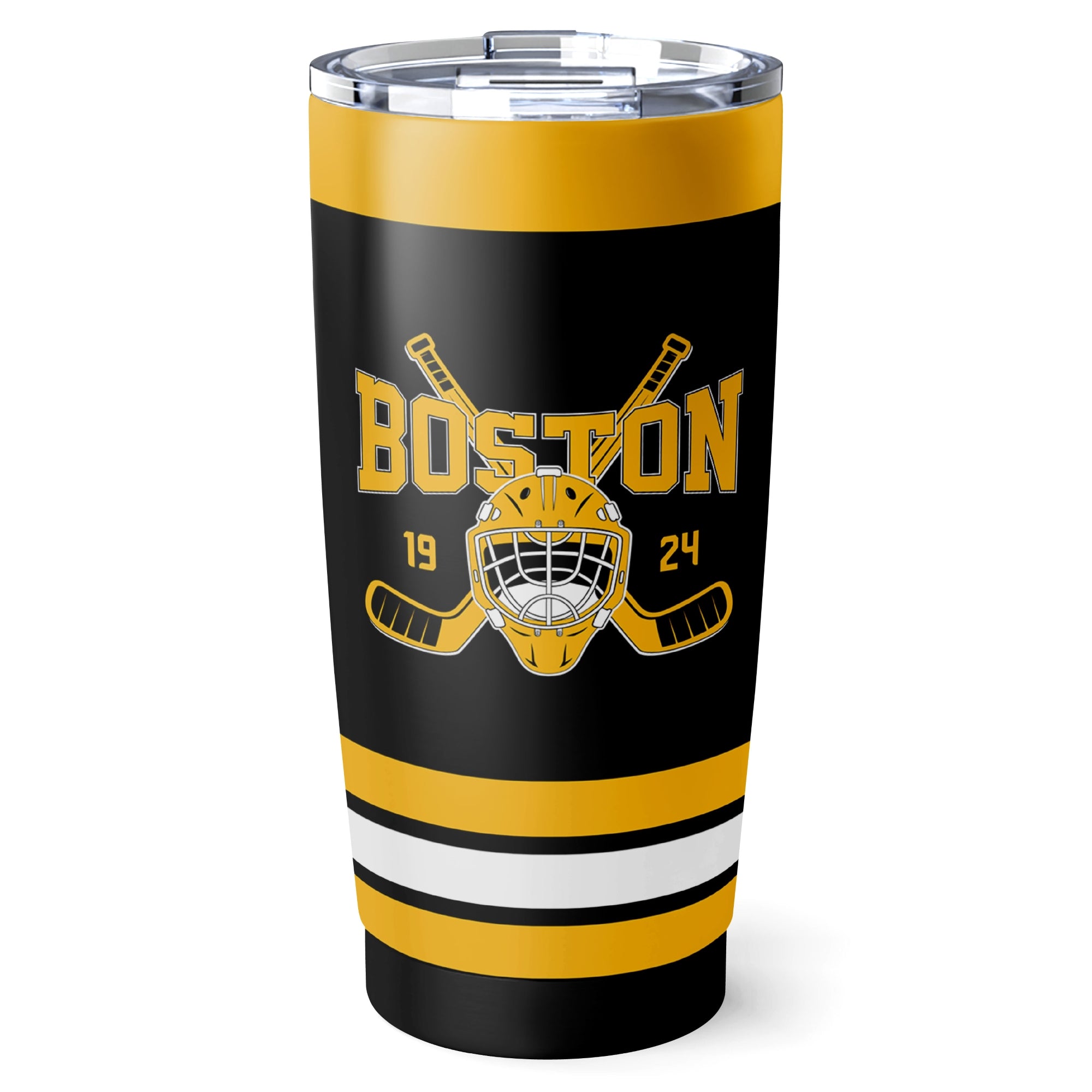 Boston hockey tumbler front design in Black city-color style