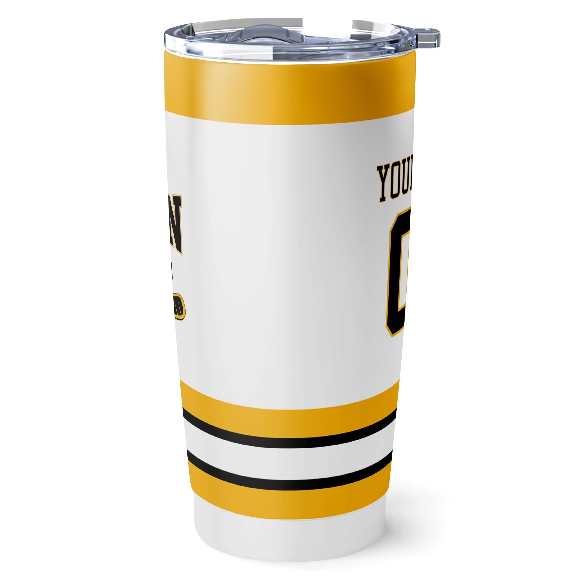 Boston hockey tumbler side view in White city-color style