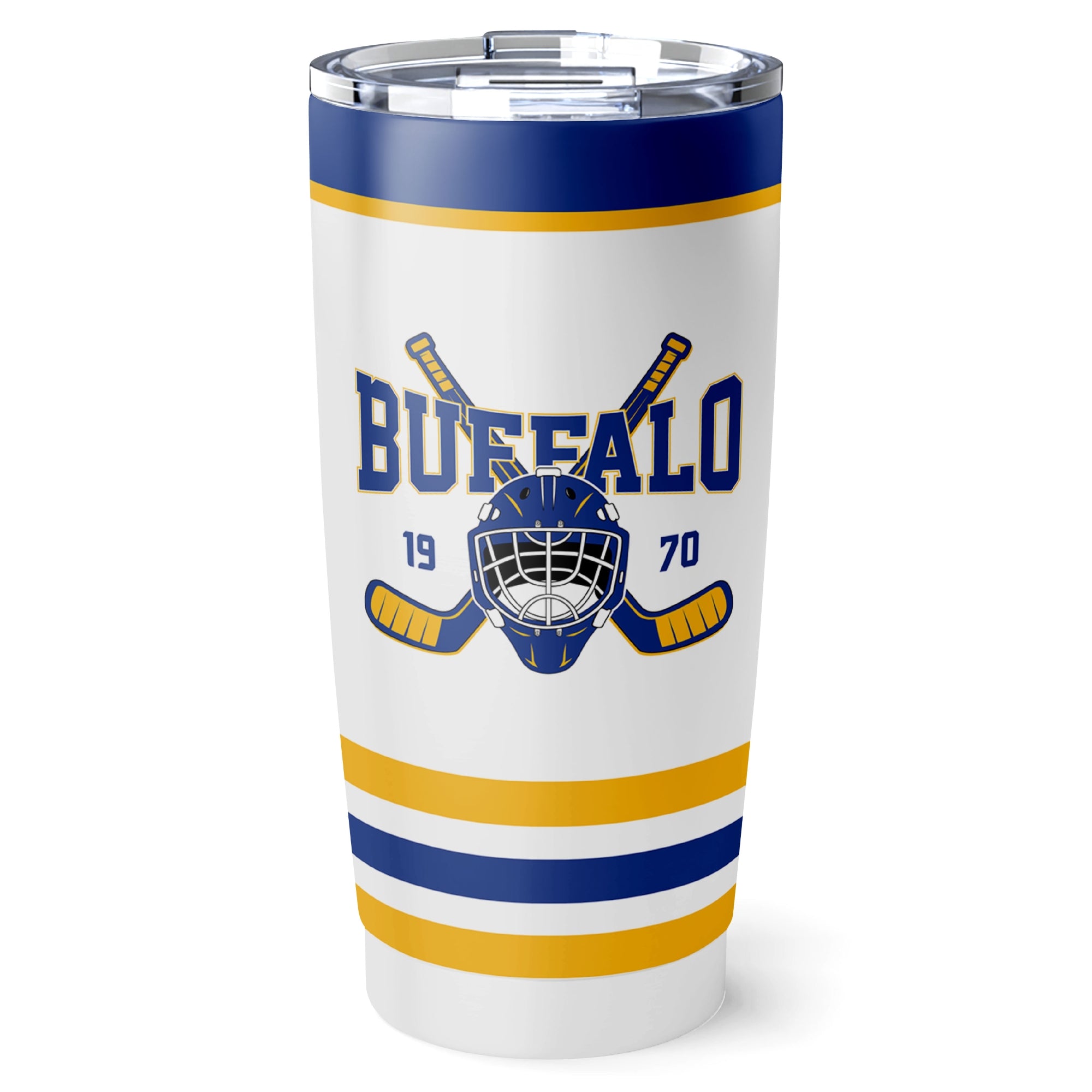 Buffalo hockey tumbler front design in White city-color style