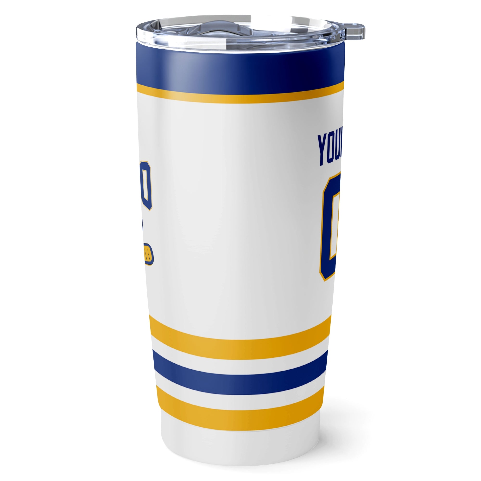 Buffalo hockey tumbler side view in White city-color style