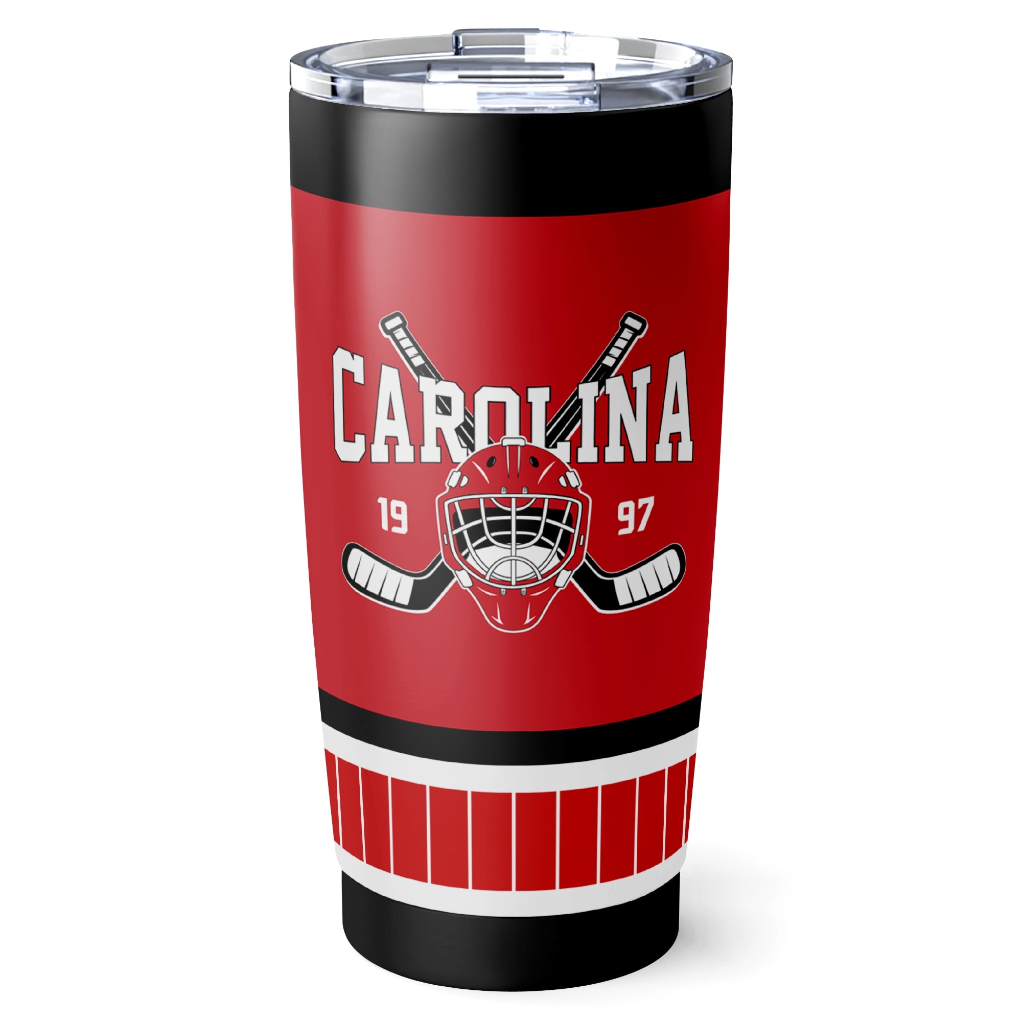 Carolina hockey tumbler front design in Red city-color style