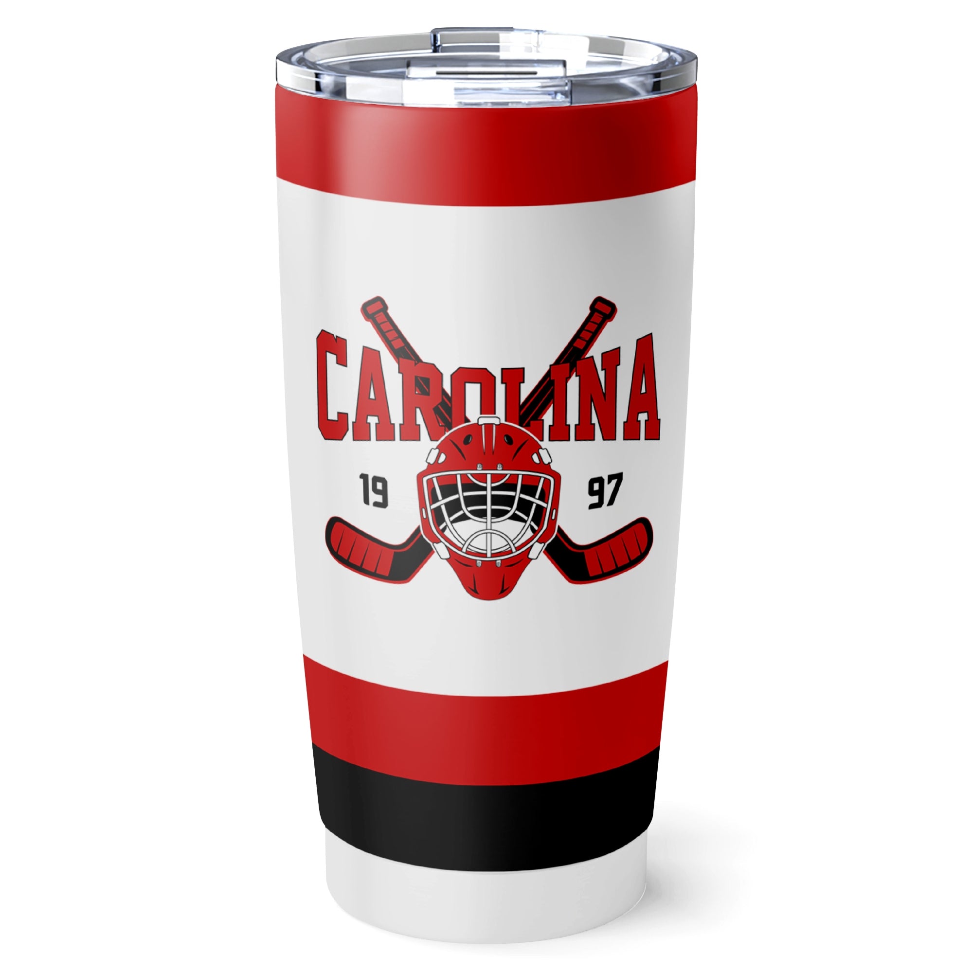 Carolina hockey tumbler front design in White city-color style