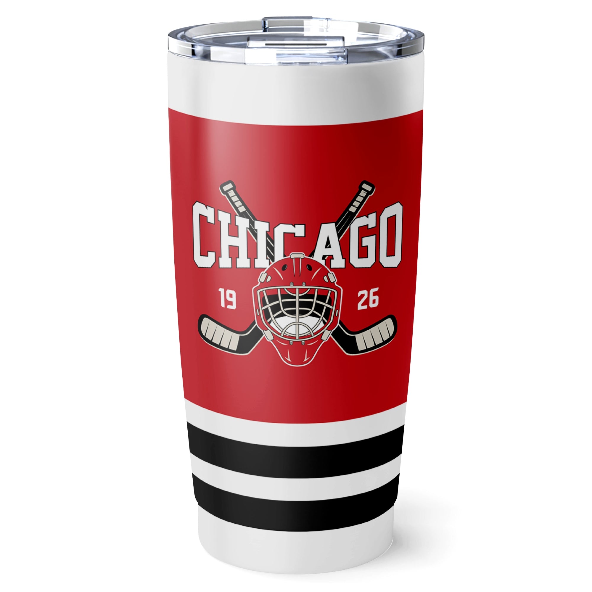 Chicago hockey tumbler front design in Red city-color style