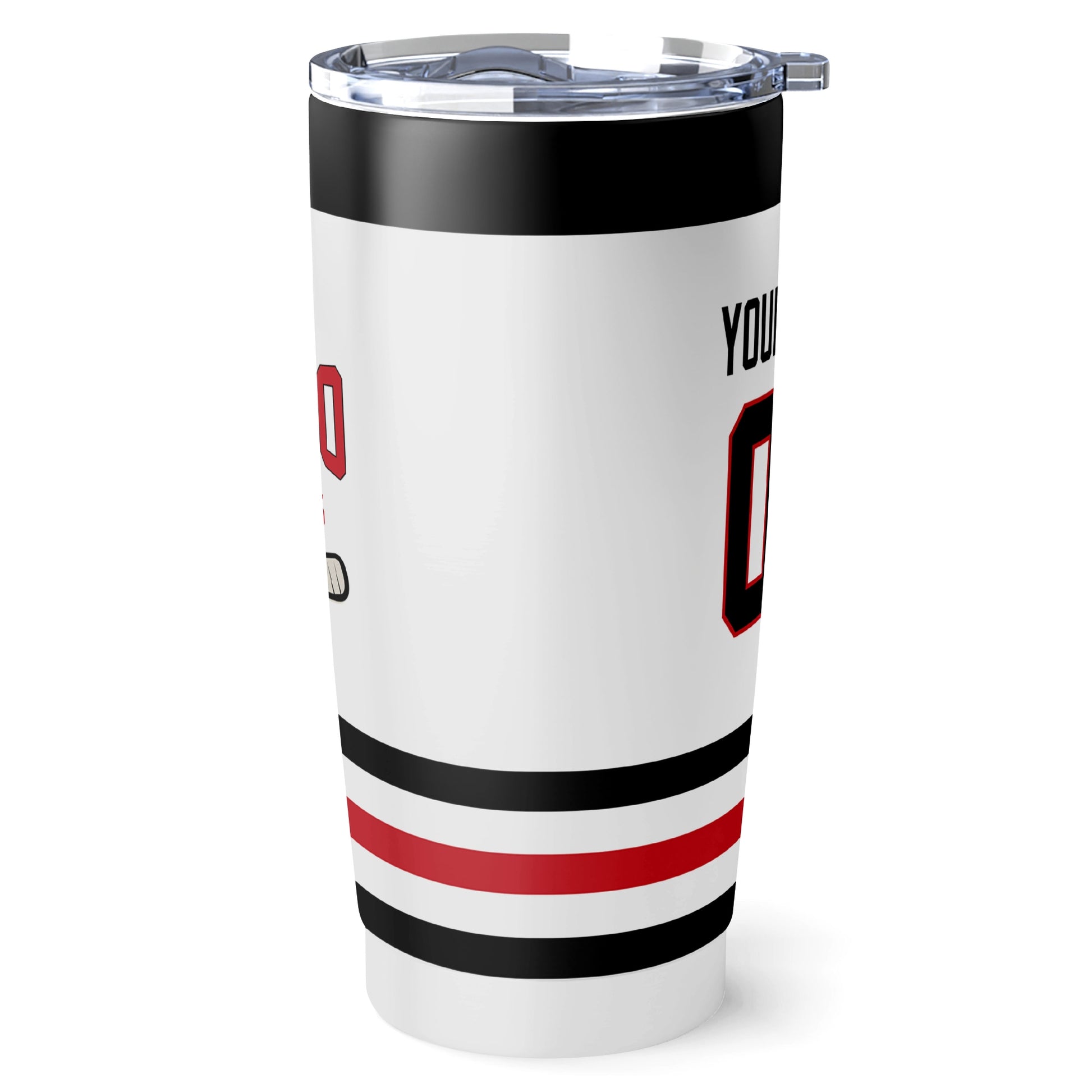 Chicago hockey tumbler side view in White city-color style