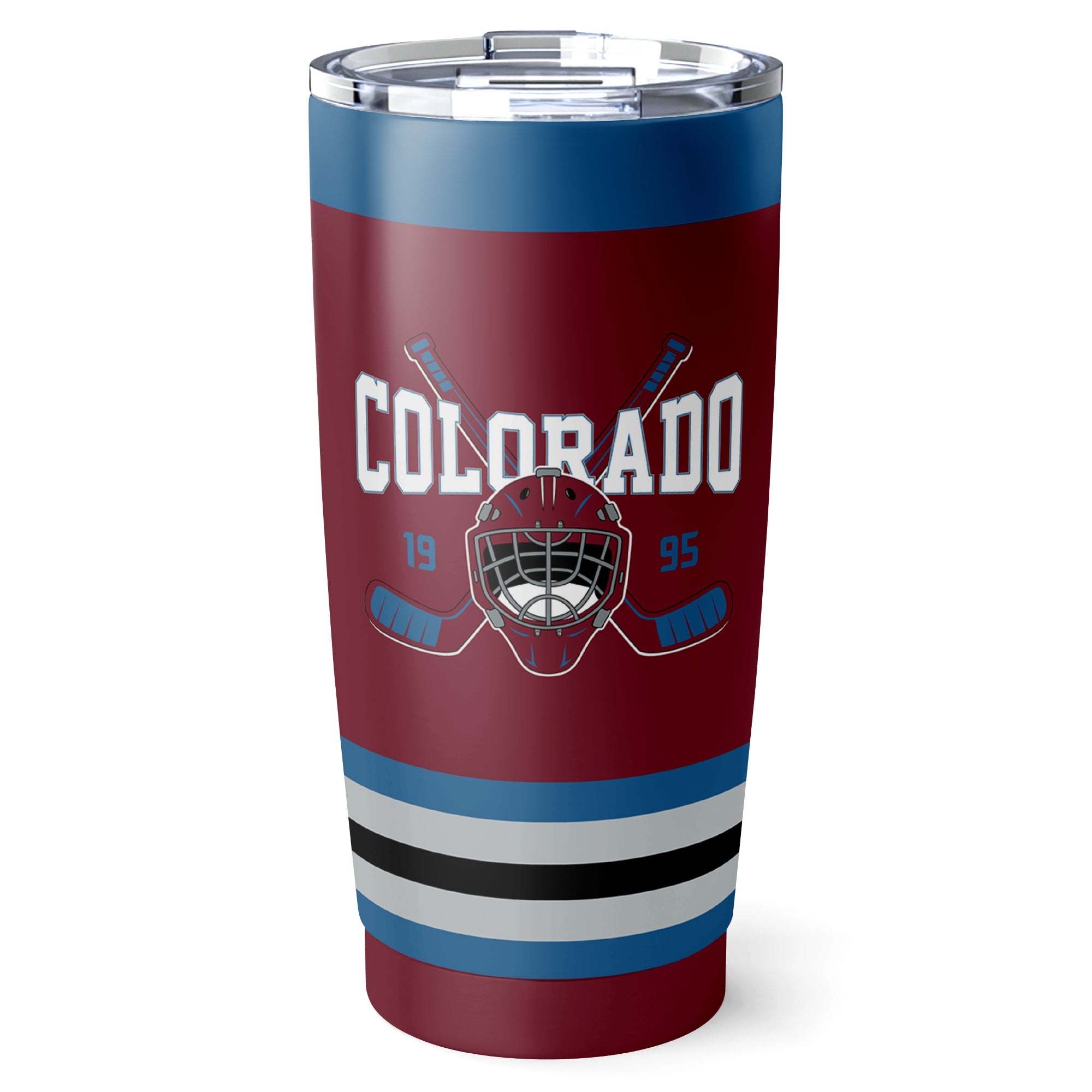 Colorado hockey tumbler front design in Burgundy city-color style