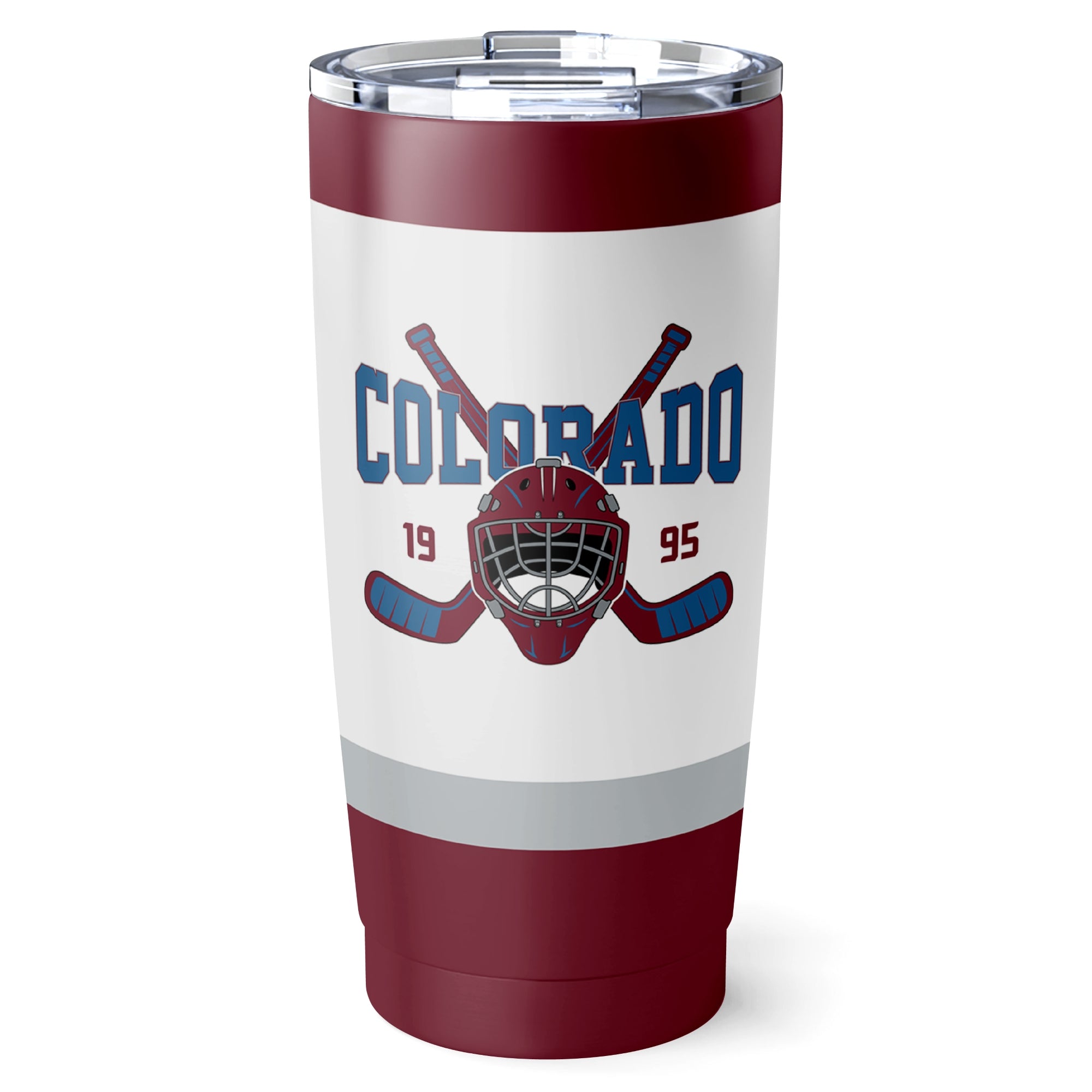 Colorado hockey tumbler front design in White city-color style