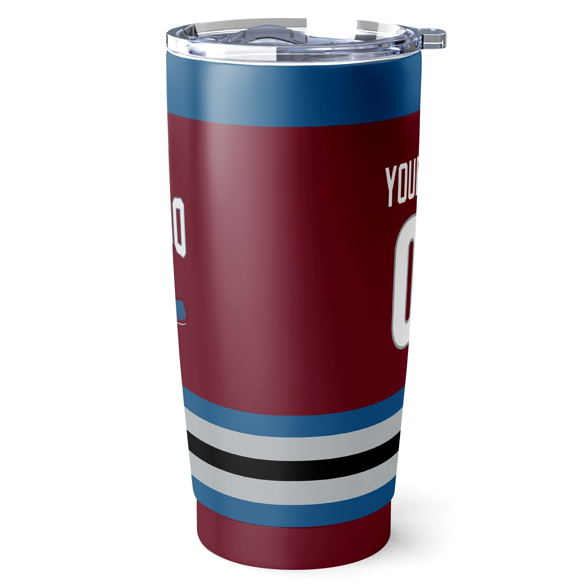 Colorado hockey tumbler side view in Burgundy city-color style