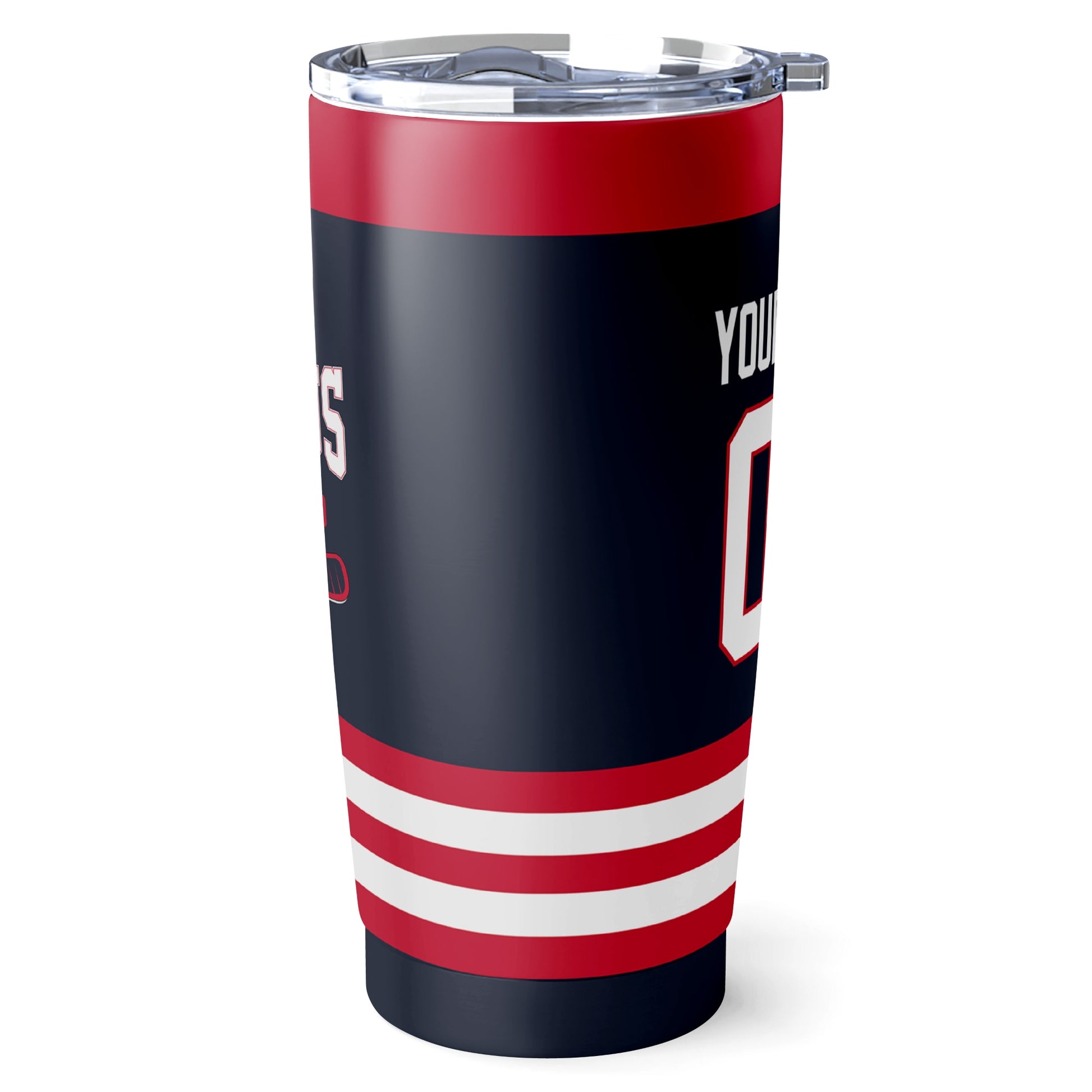Columbus hockey tumbler side view in Navy city-color style