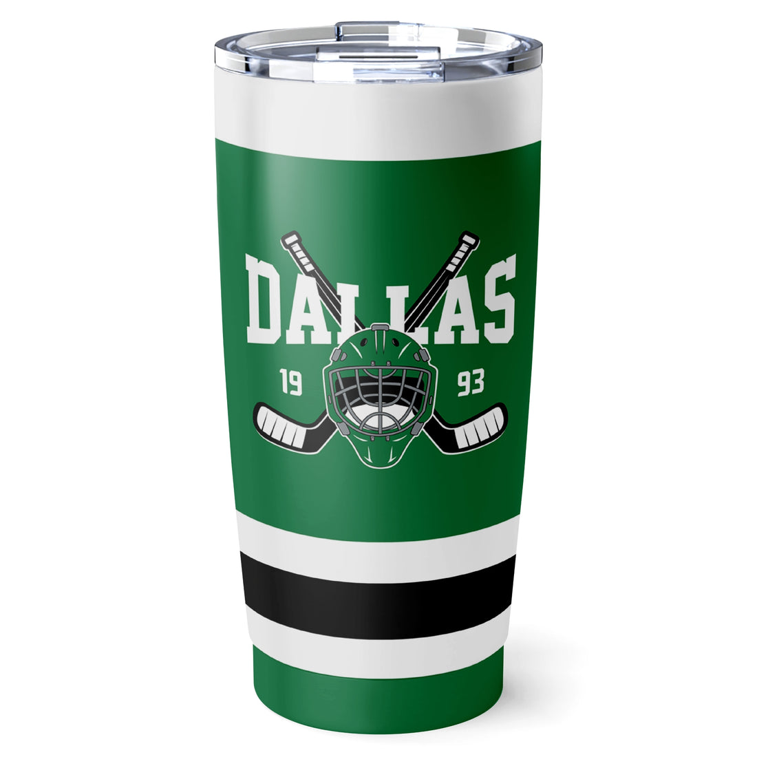 Personalized Dallas hockey tumbler in Green city-color style with reusable straws and cleaning brush