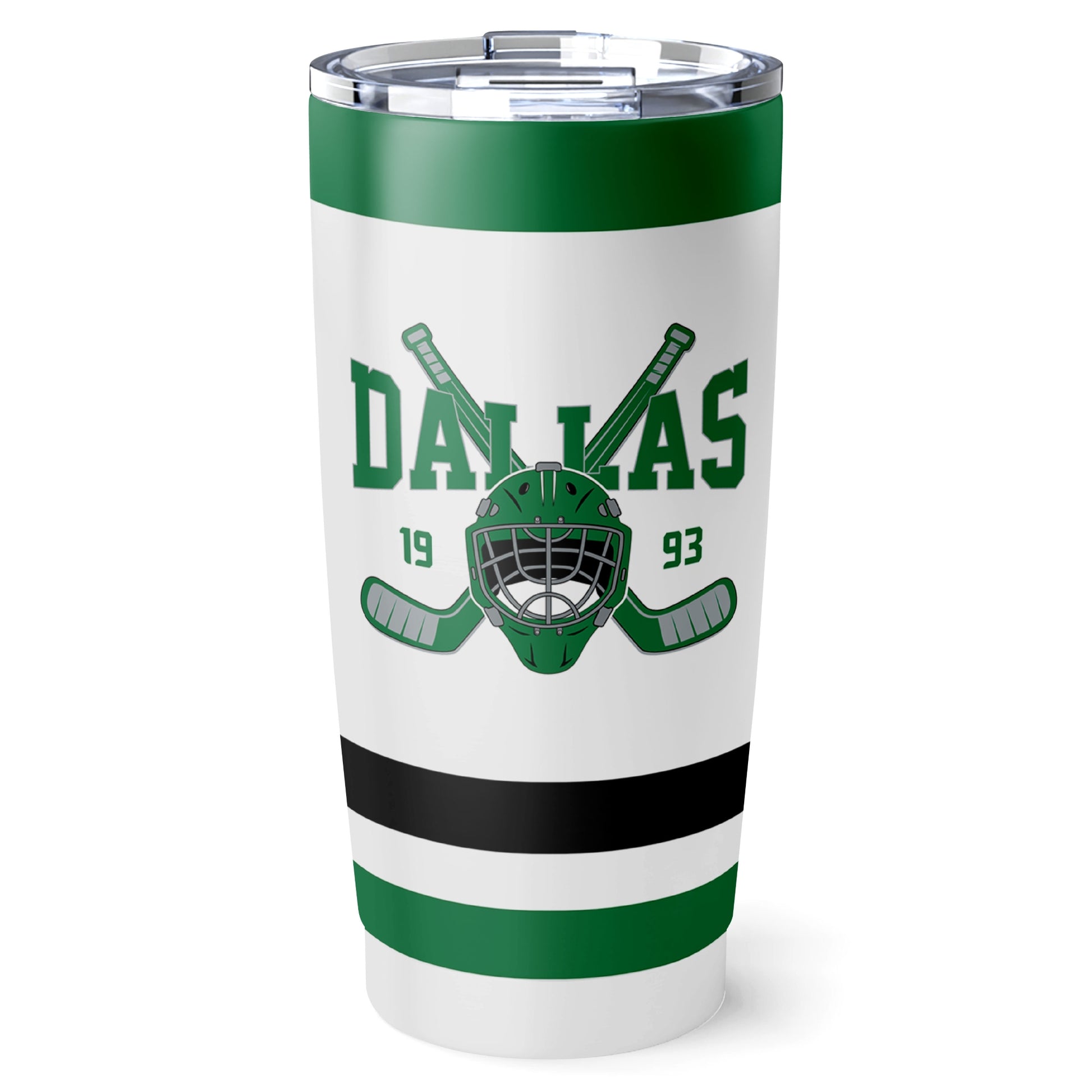 Dallas hockey tumbler front design in White city-color style