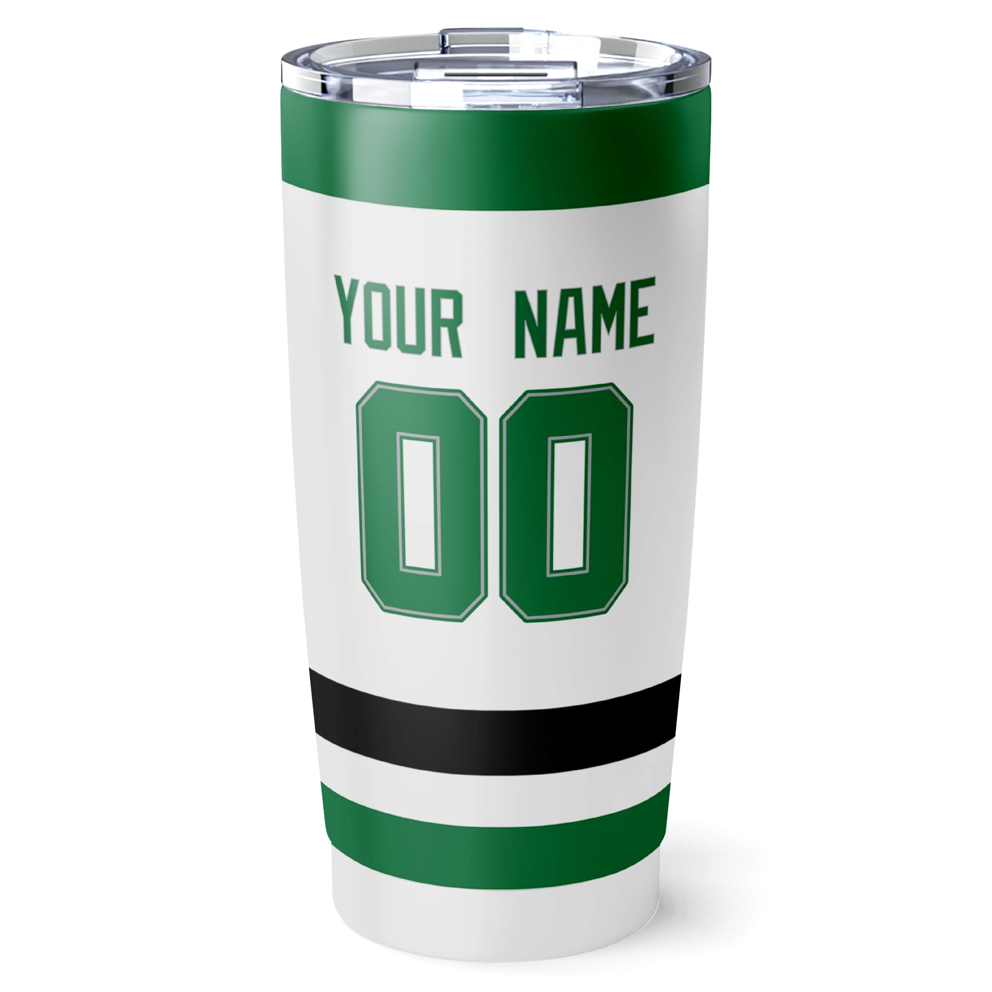 Dallas hockey tumbler back design in White city-color style with custom name and number