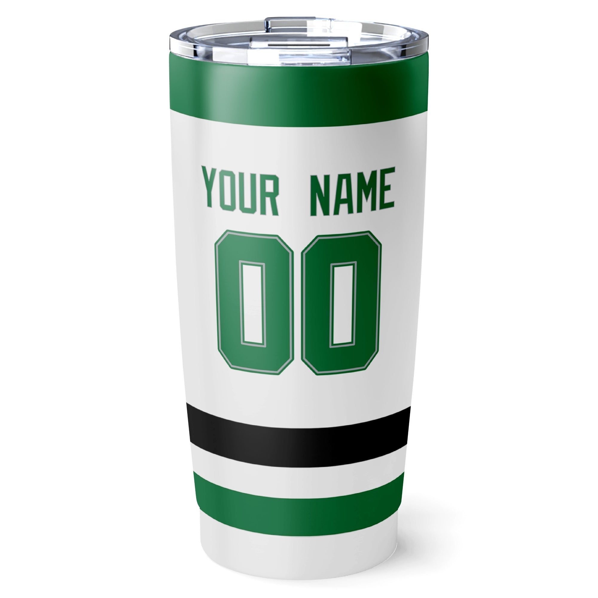 Dallas hockey tumbler back design in White city-color style with custom name and number