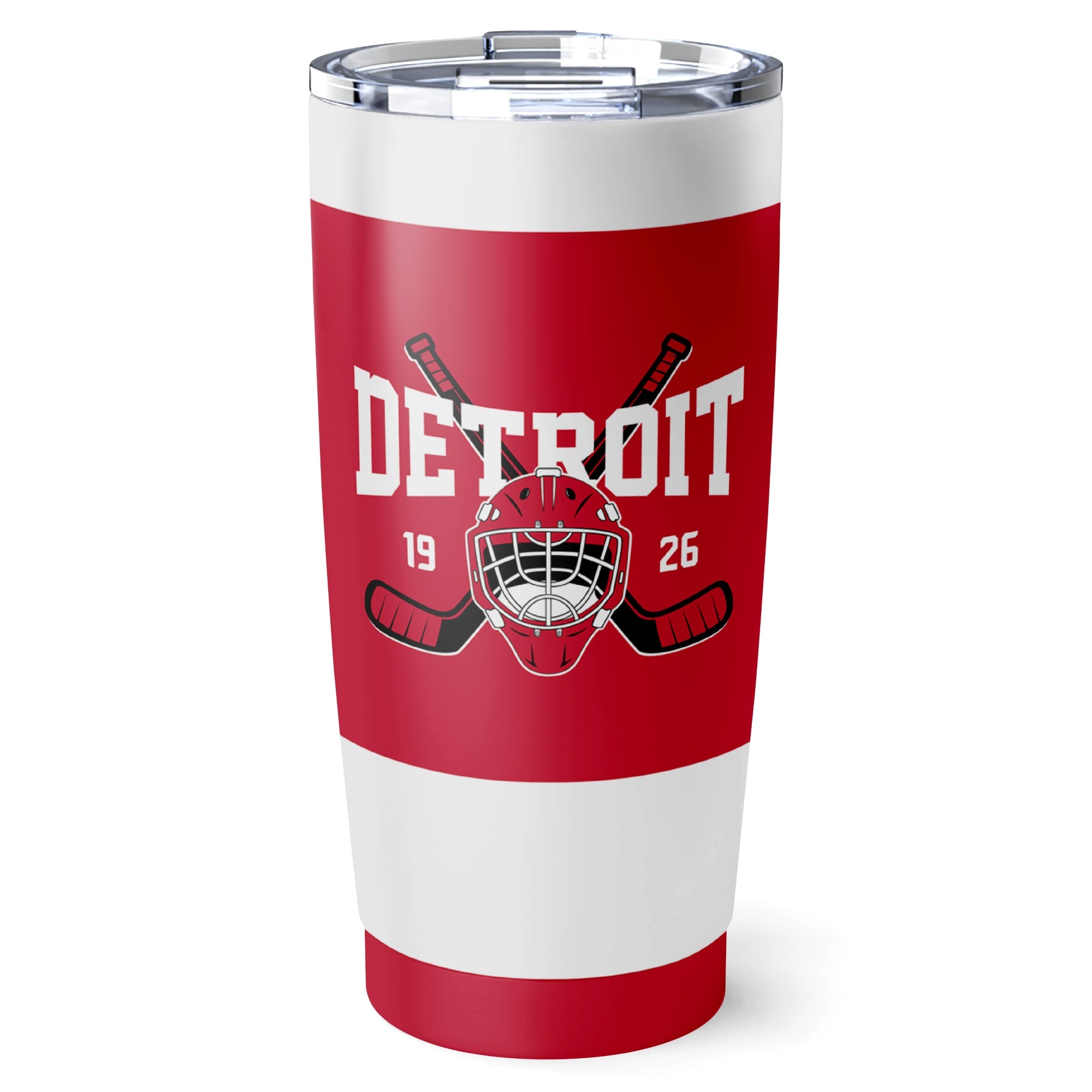 Detroit hockey tumbler front design in Red city-color style