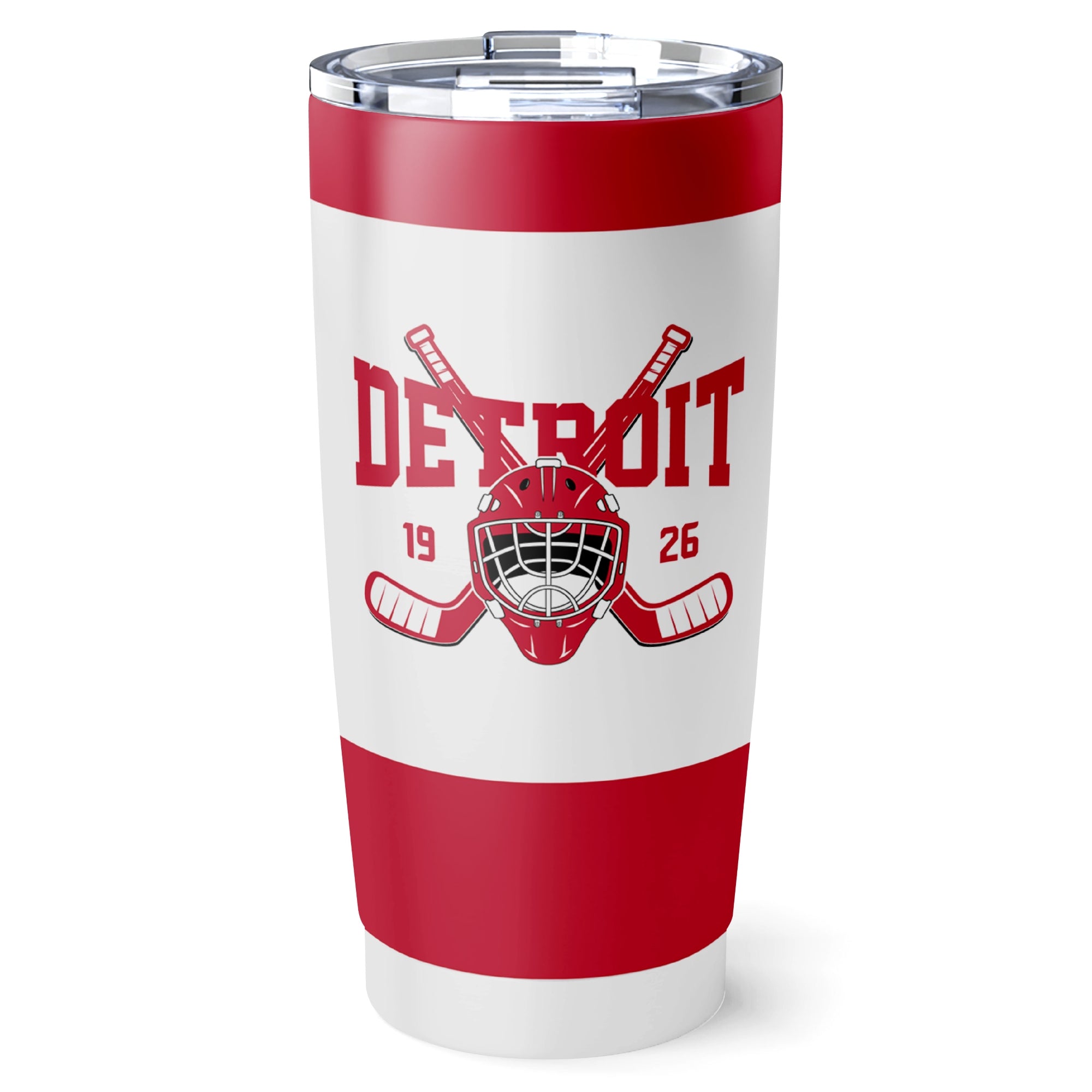 Detroit hockey tumbler front design in White city-color style