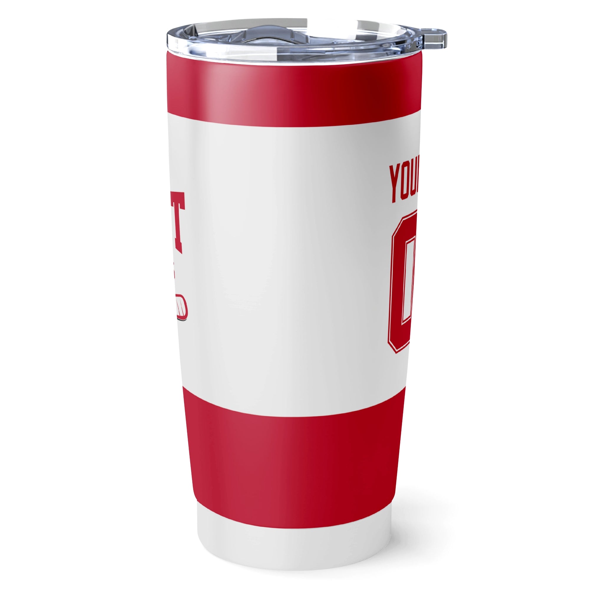 Detroit hockey tumbler side view in White city-color style