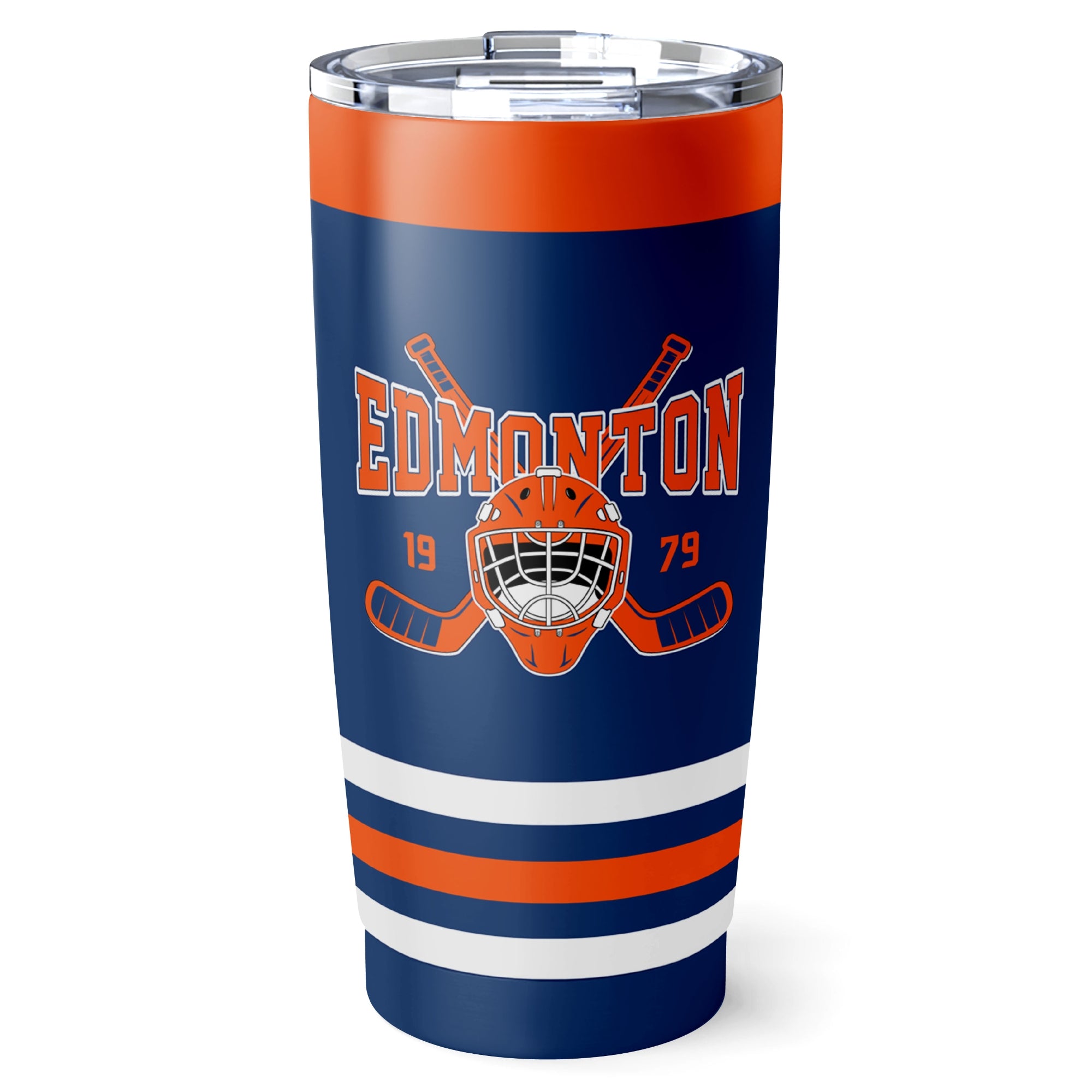 Edmonton hockey tumbler front design in Royal city-color style