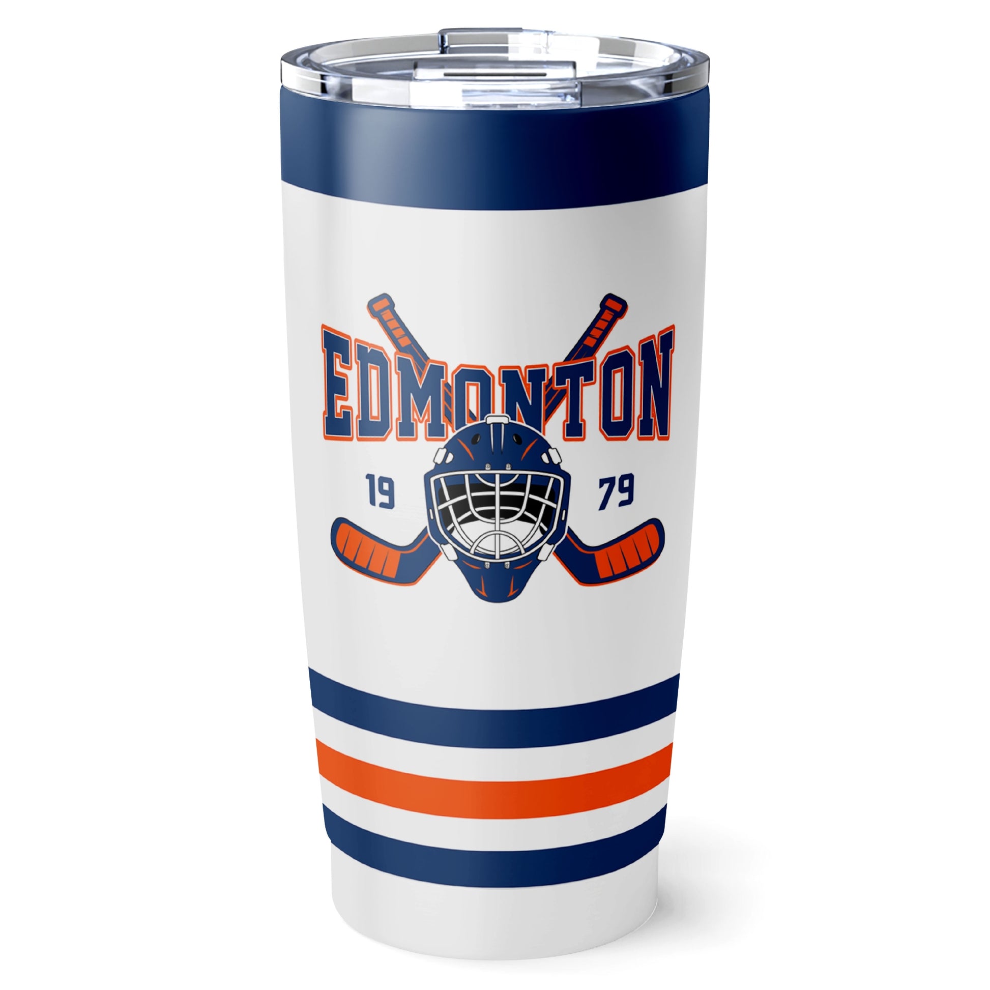 Edmonton hockey tumbler front design in White city-color style