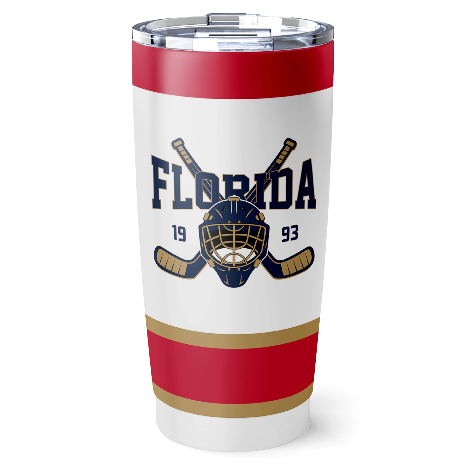 Florida hockey tumbler front design in White city-color style