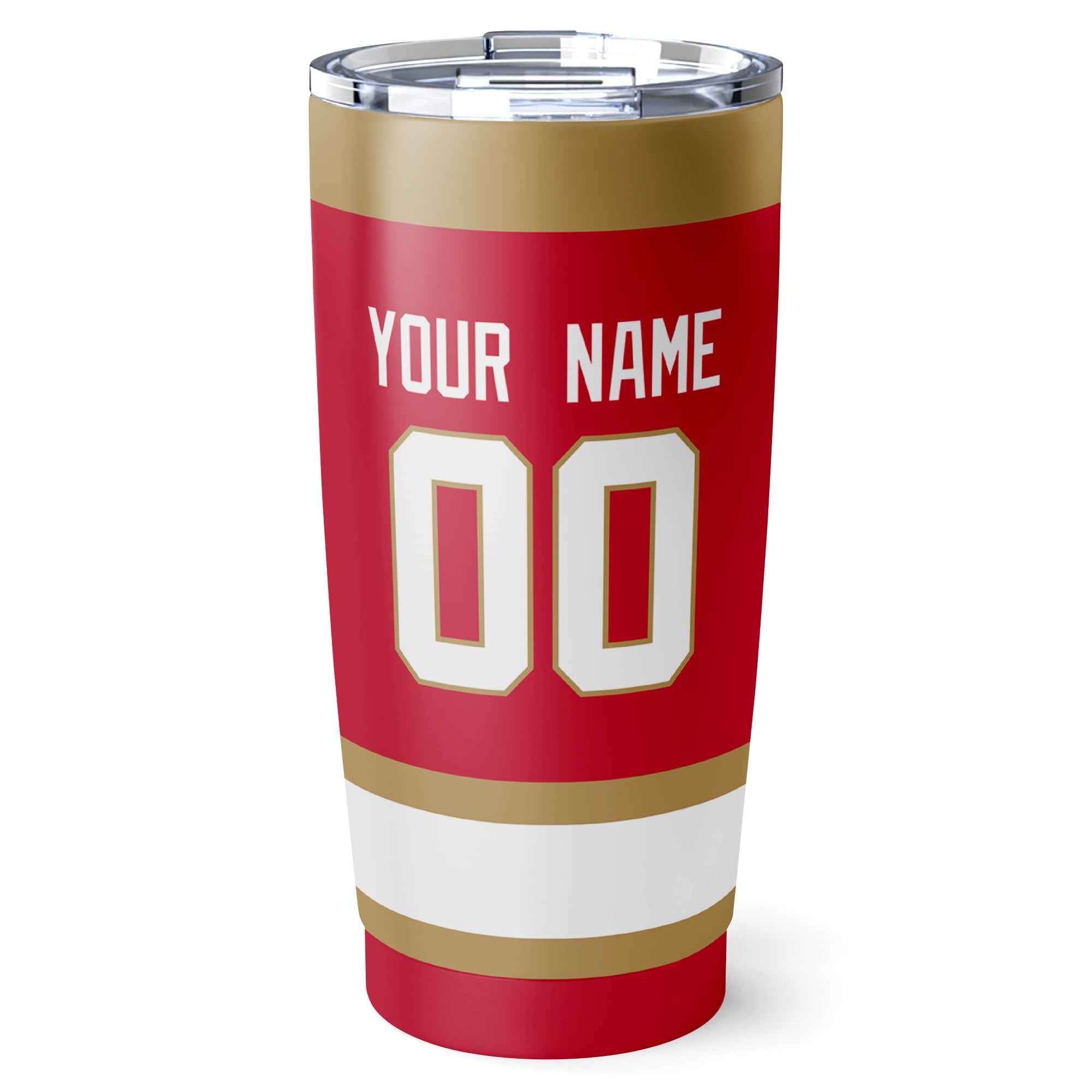 Florida hockey tumbler back design in Red city-color style with custom name and number
