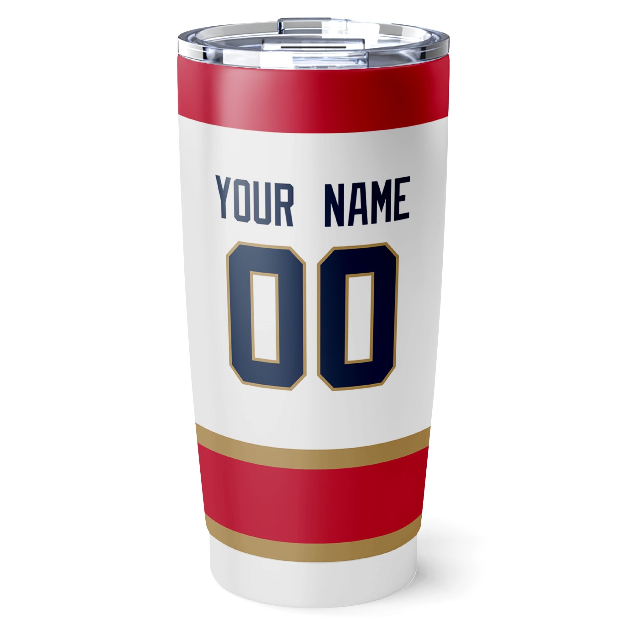 Florida hockey tumbler back design in White city-color style with custom name and number