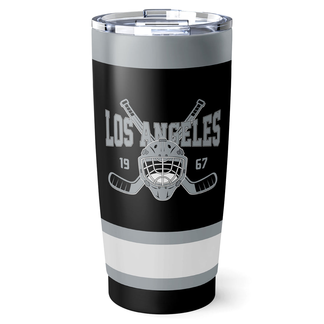 Personalized Los Angeles hockey tumbler in Black city-color style with reusable straws and cleaning brush