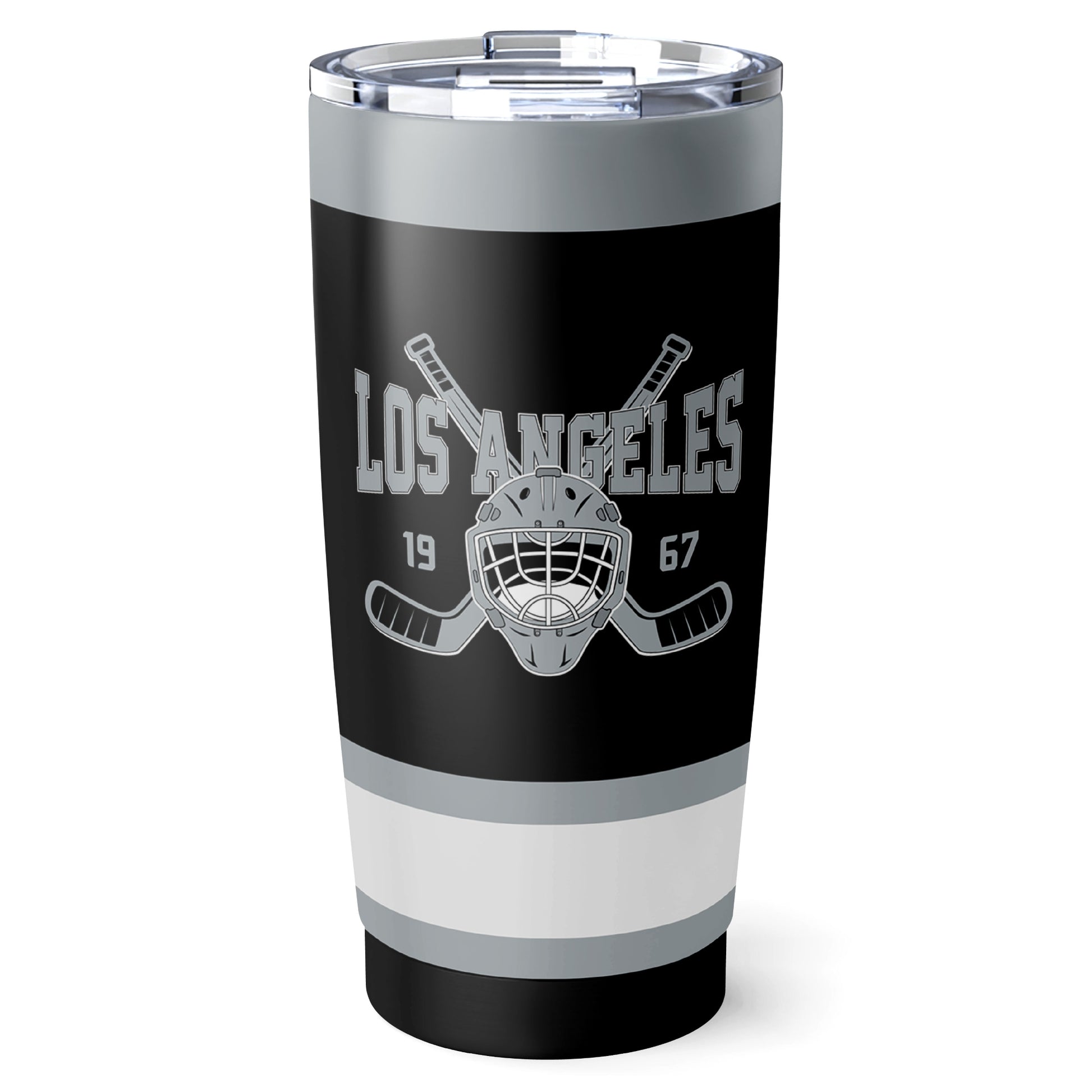 Los Angeles hockey tumbler front design in Black city-color style