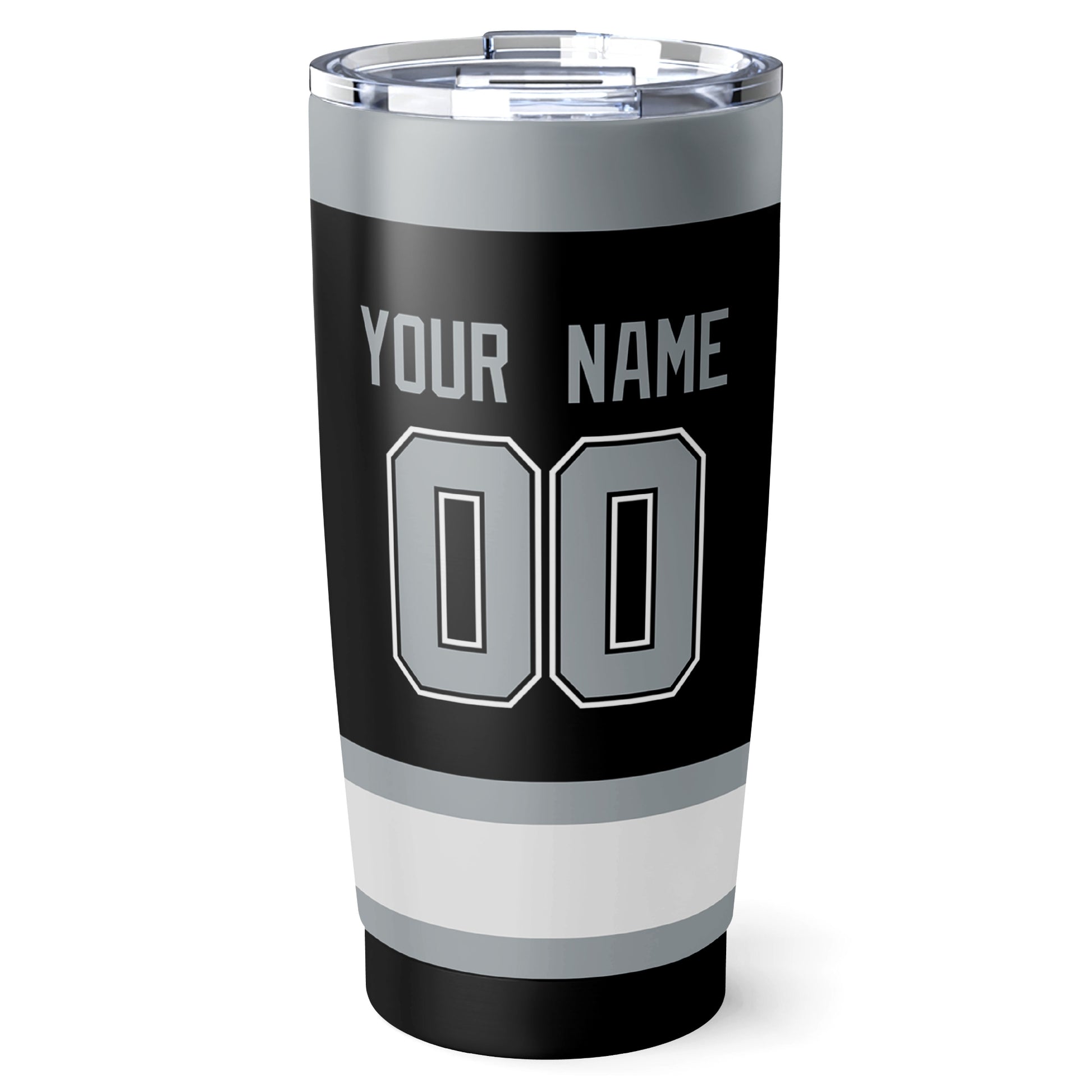 Los Angeles hockey tumbler back design in Black city-color style with custom name and number