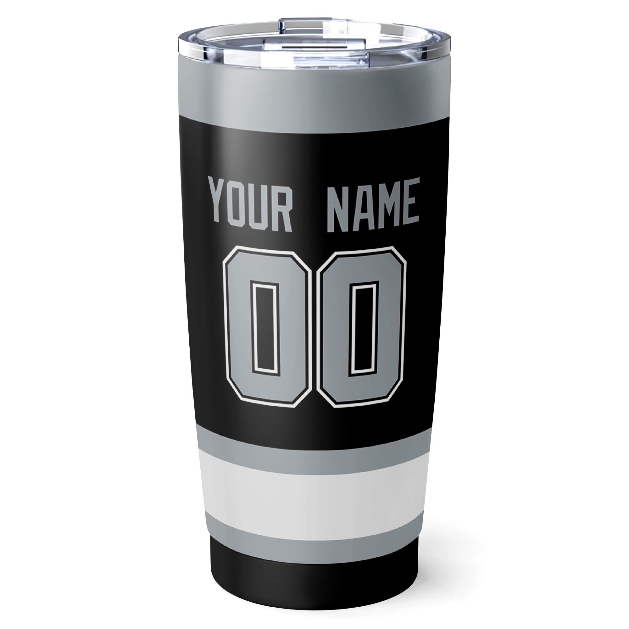 Los Angeles hockey tumbler back design in Black city-color style with custom name and number