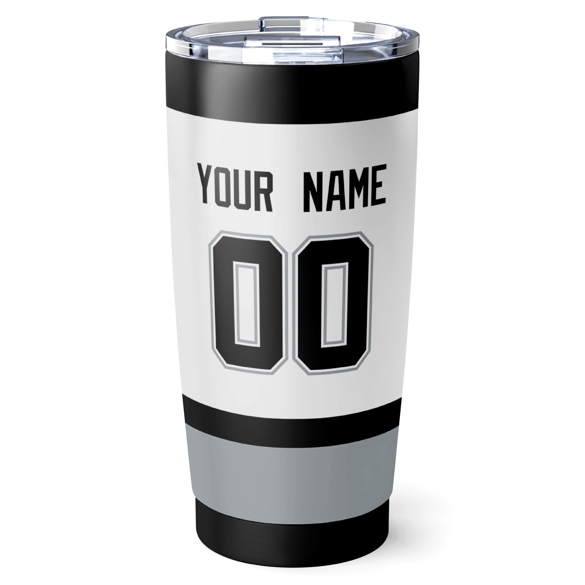 Los Angeles hockey tumbler back design in White city-color style with custom name and number