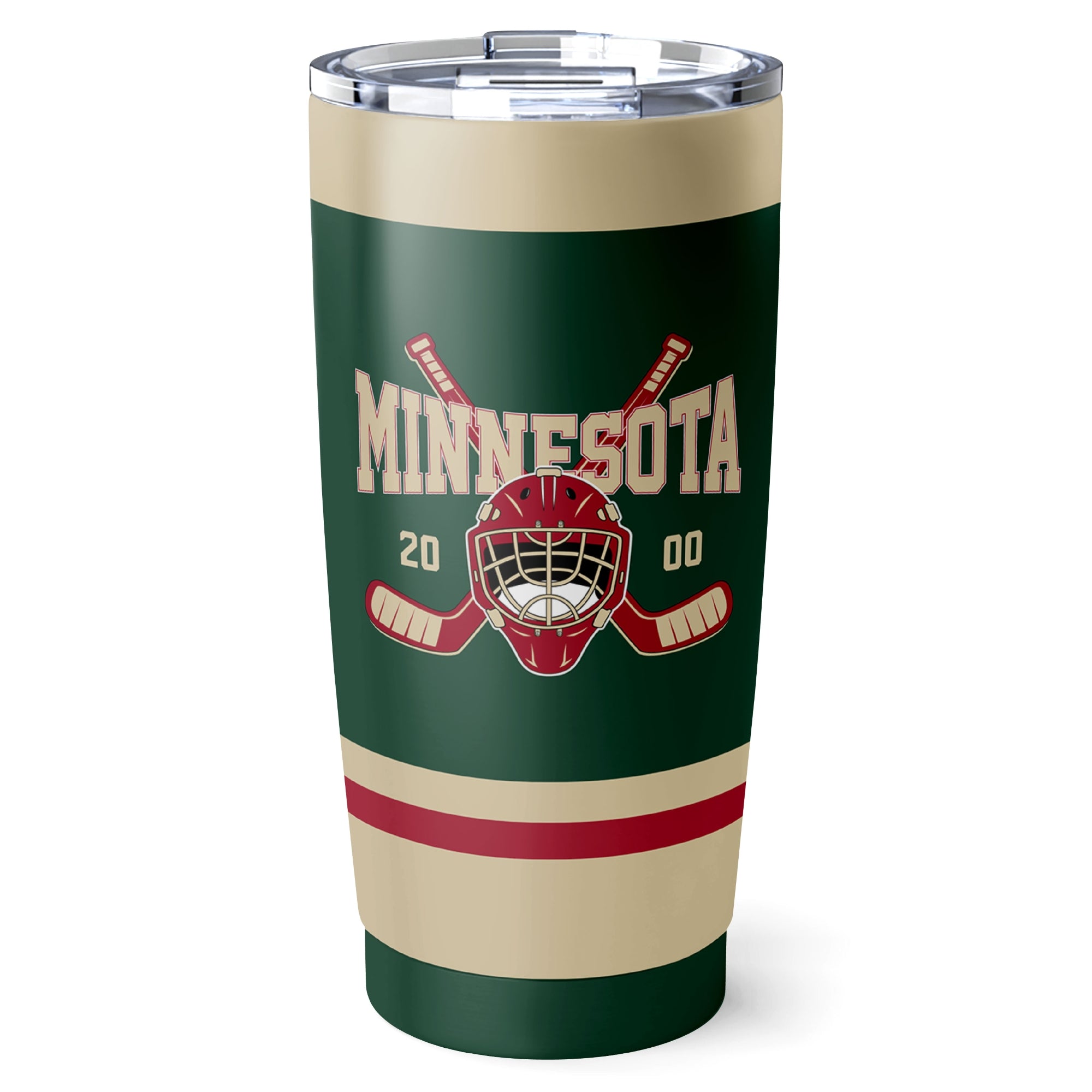 Minnesota hockey tumbler front design in Green city-color style
