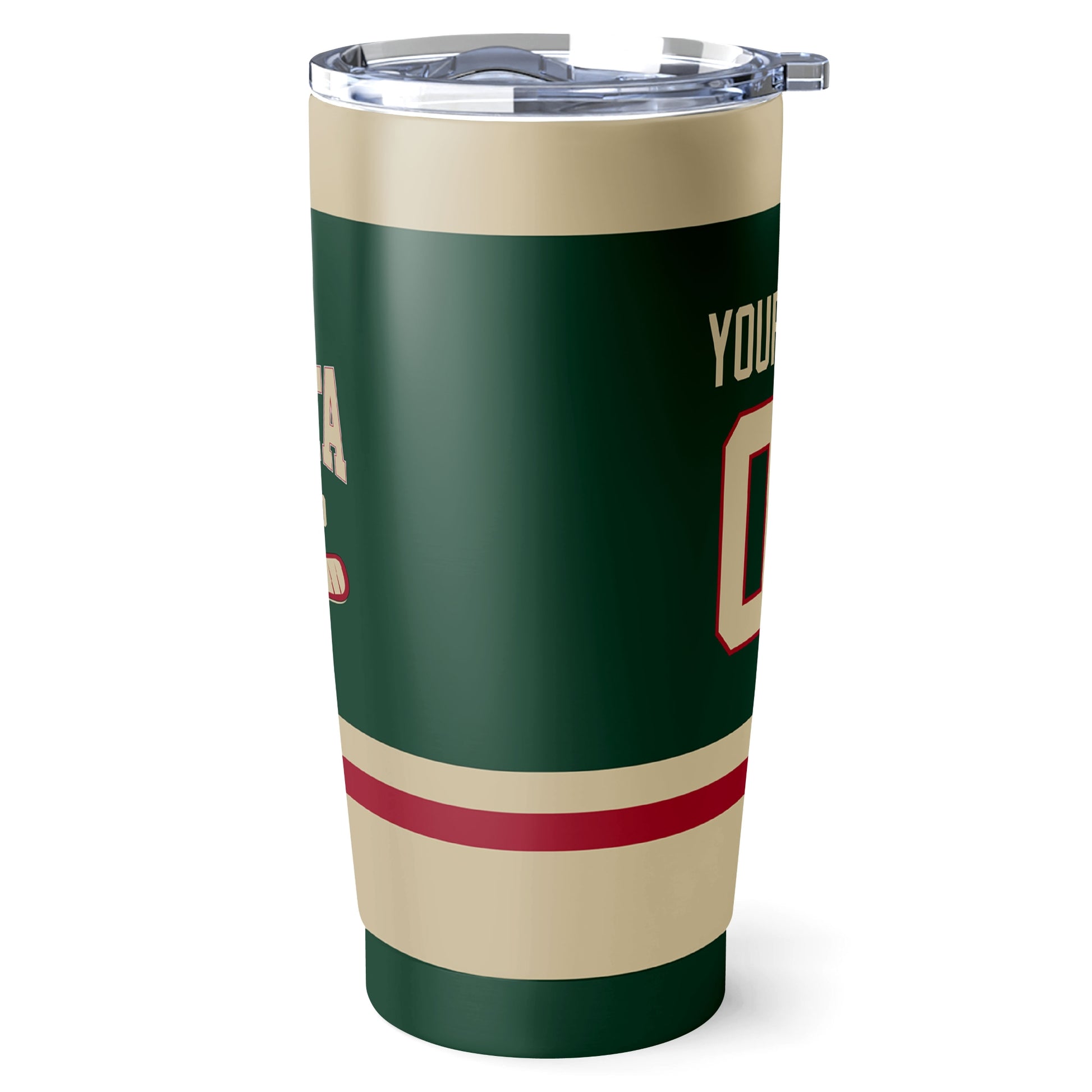 Minnesota hockey tumbler side view in Green city-color style