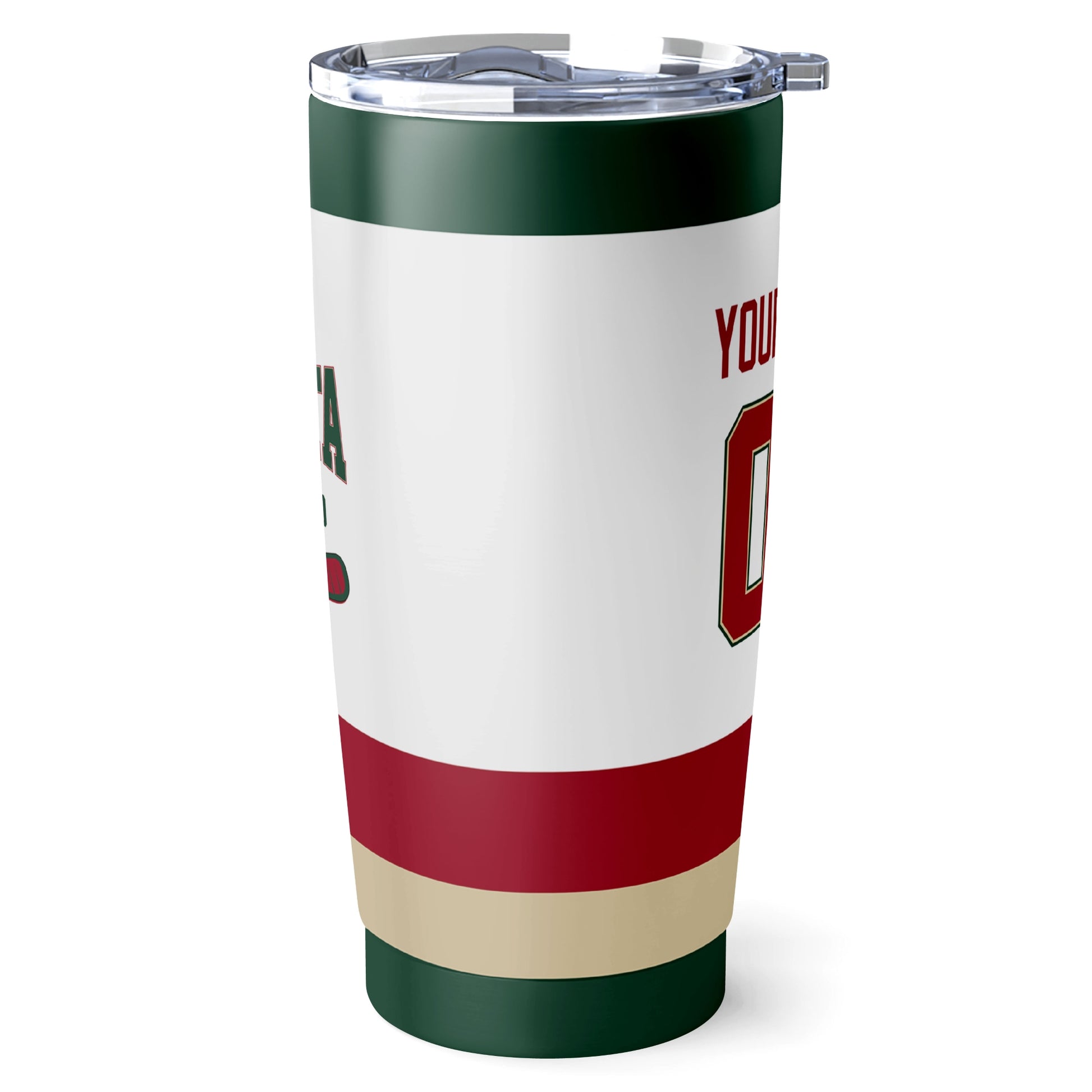 Minnesota hockey tumbler side view in White city-color style