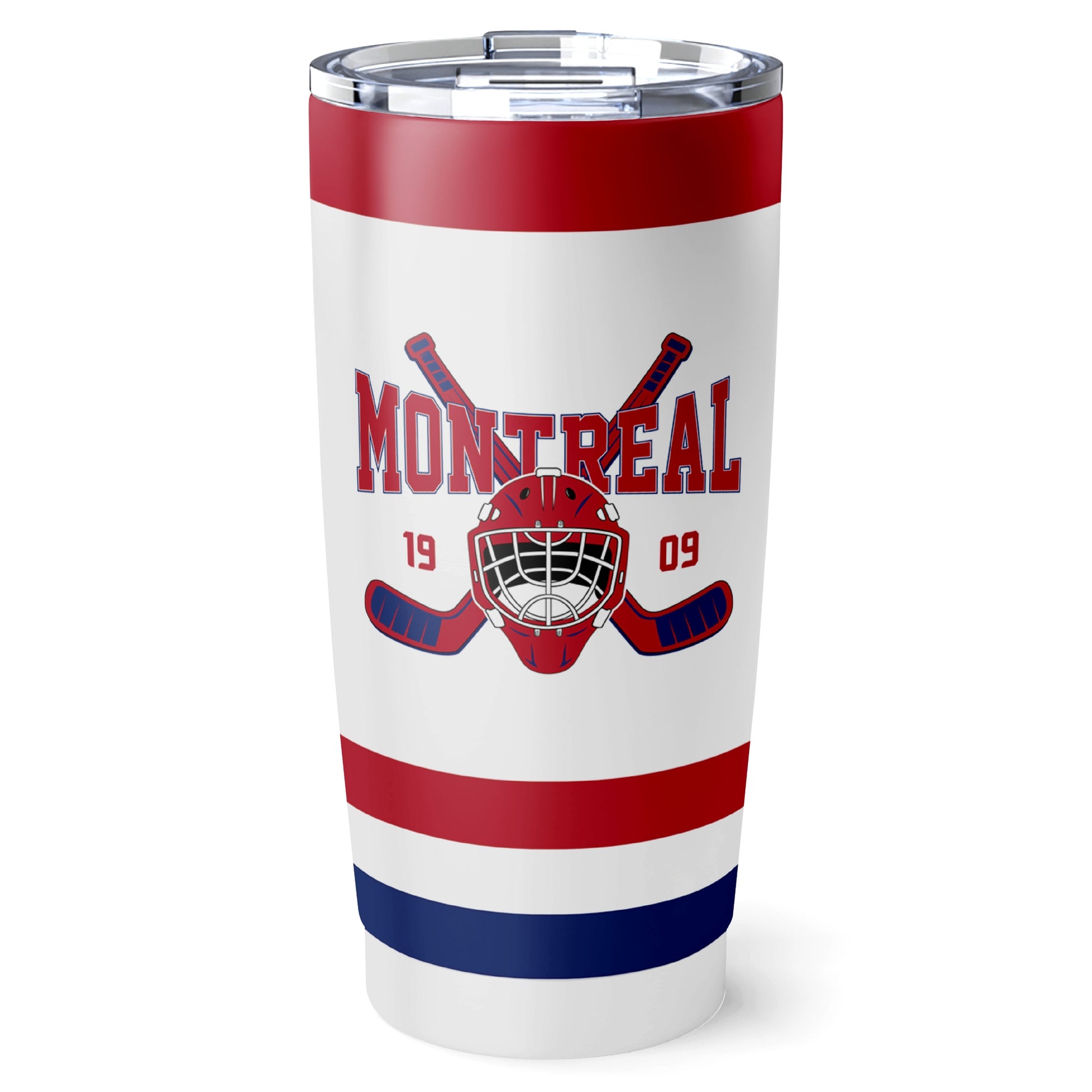 Montreal hockey tumbler front design in White city-color style