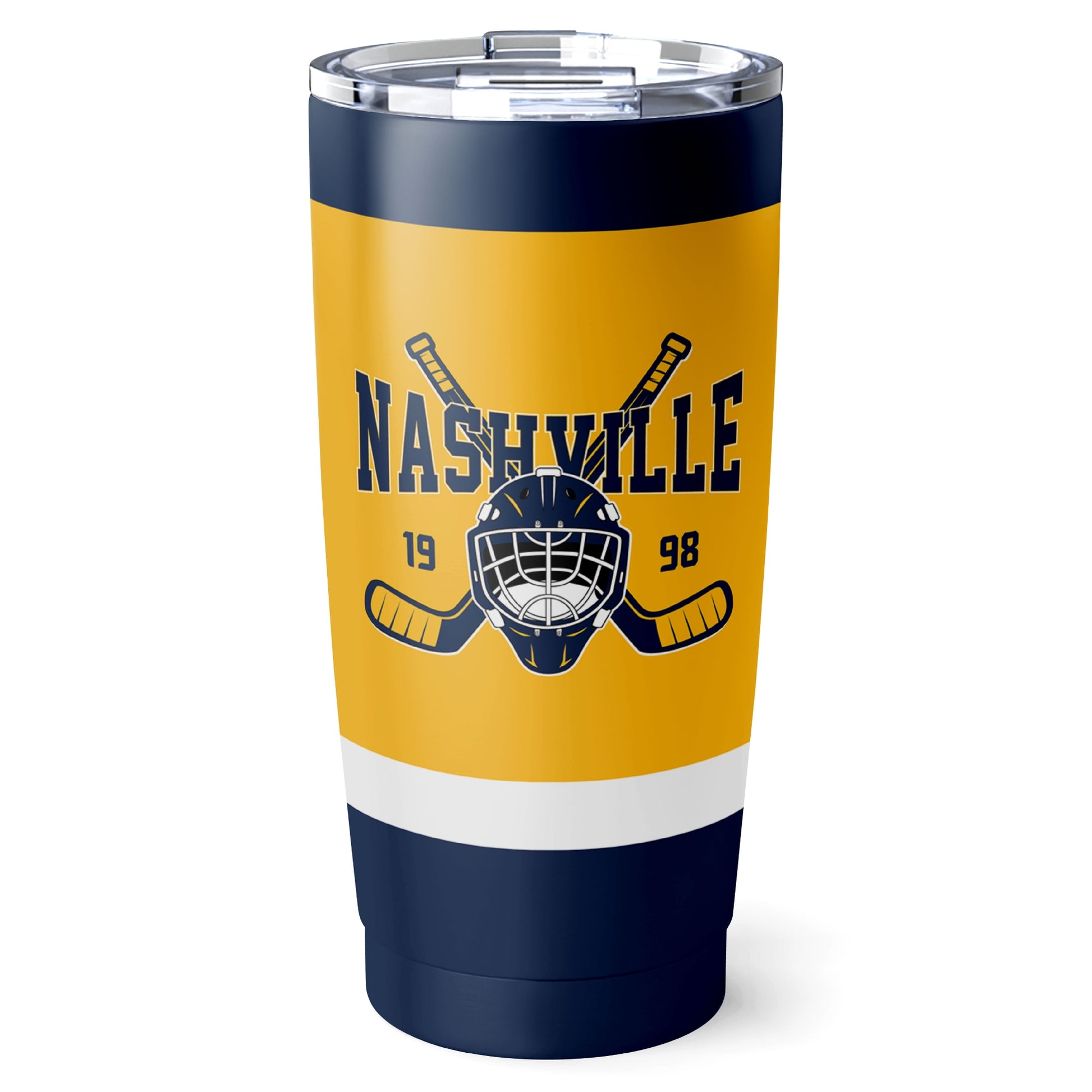 Nashville hockey tumbler front design in Gold city-color style