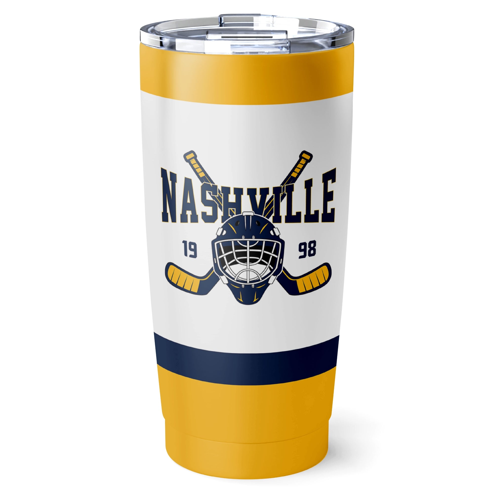 Nashville hockey tumbler front design in White city-color style