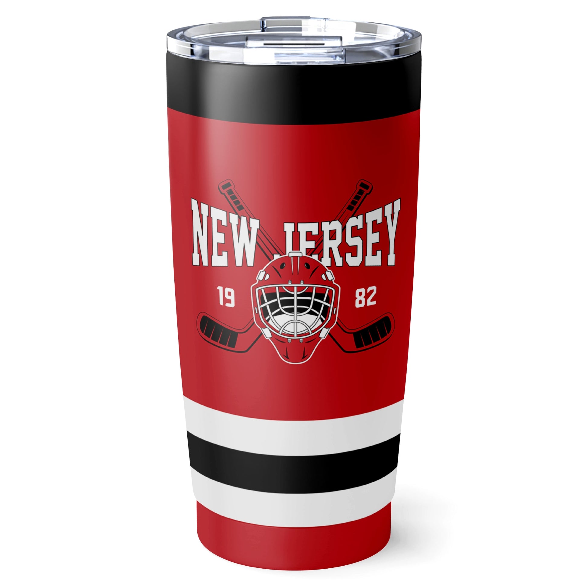 New Jersey hockey tumbler front design in Red city-color style