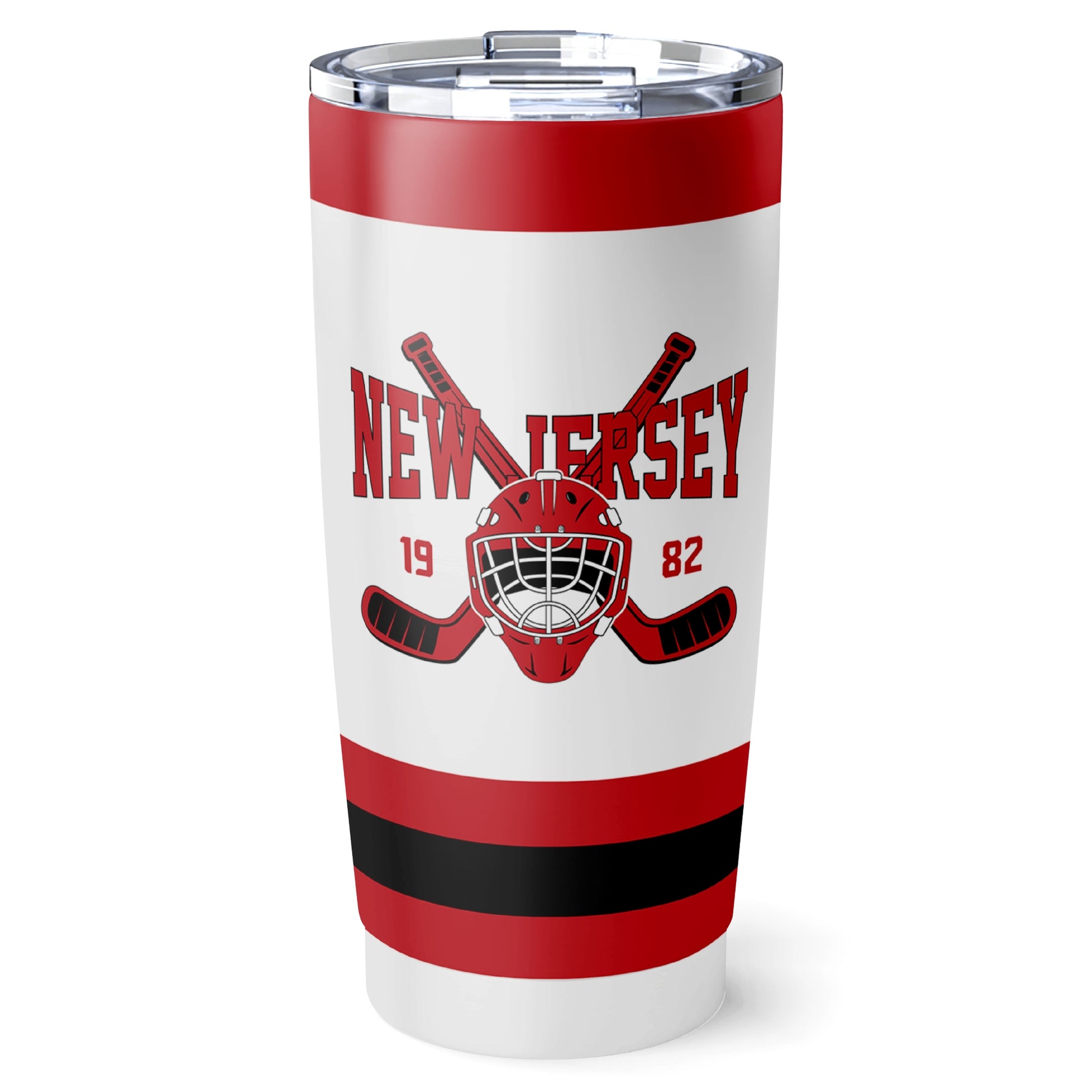 New Jersey hockey tumbler front design in White city-color style