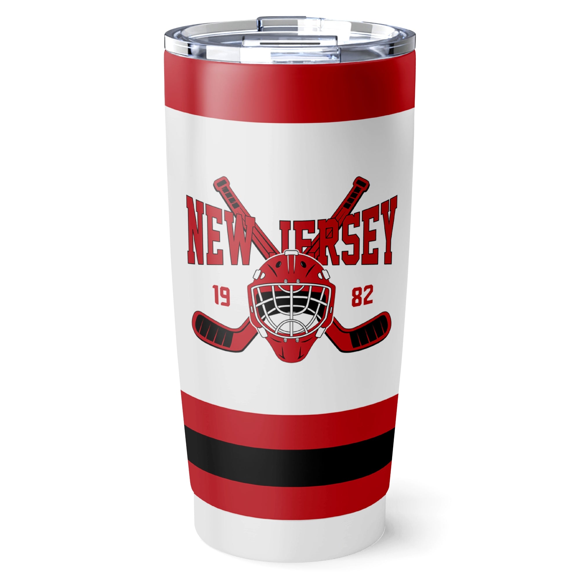 New Jersey hockey tumbler front design in White city-color style