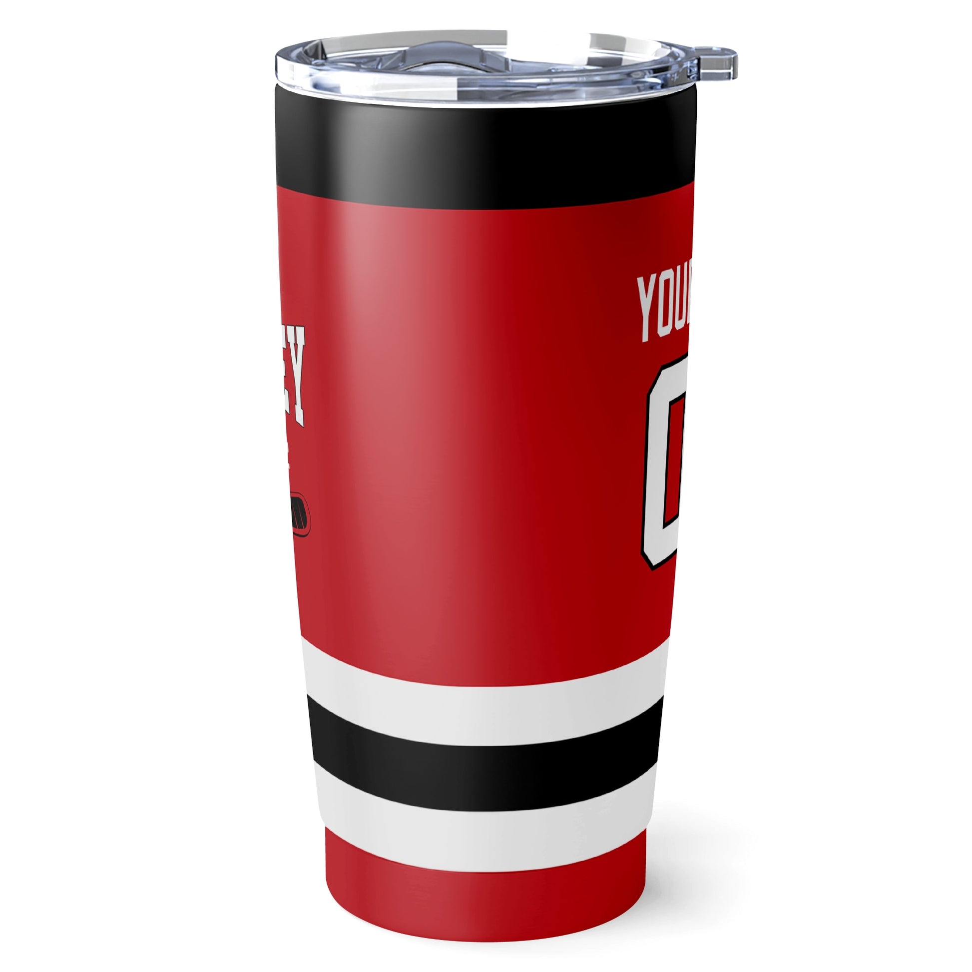 New Jersey hockey tumbler side view in Red city-color style
