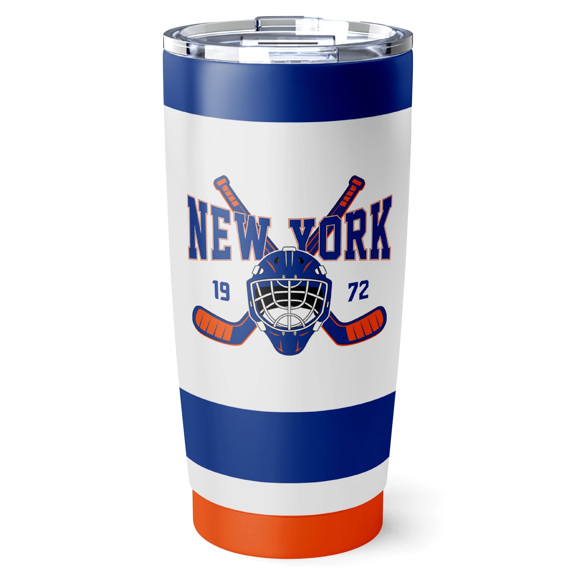 New York hockey tumbler front design in White city-color style