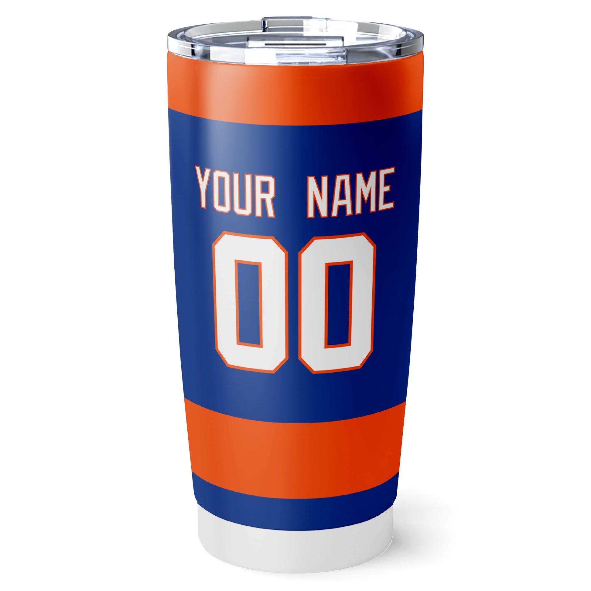 New York hockey tumbler back design in Royal city-color style with custom name and number
