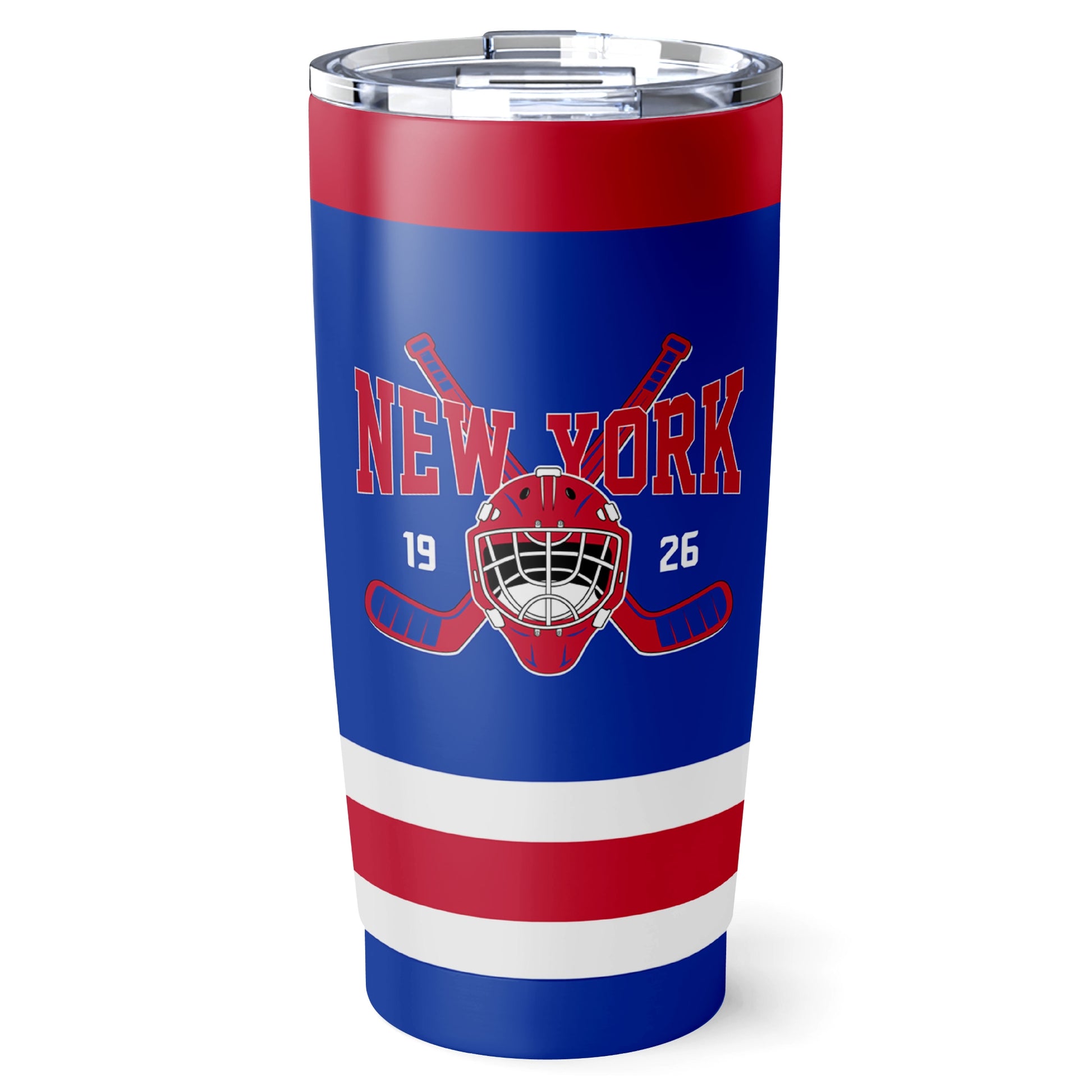 New York R hockey tumbler front design in Blue city-color style