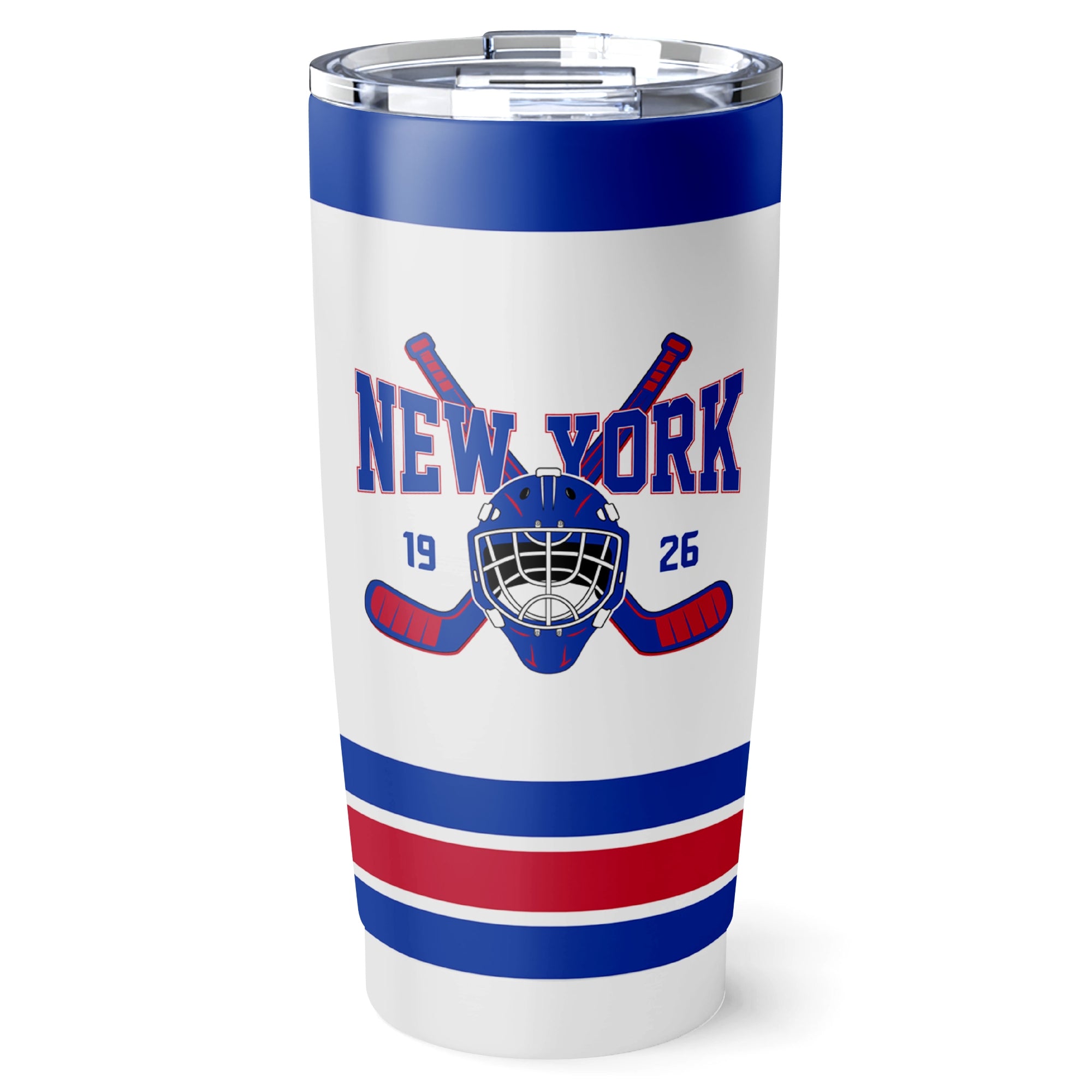 New York R hockey tumbler front design in White city-color style