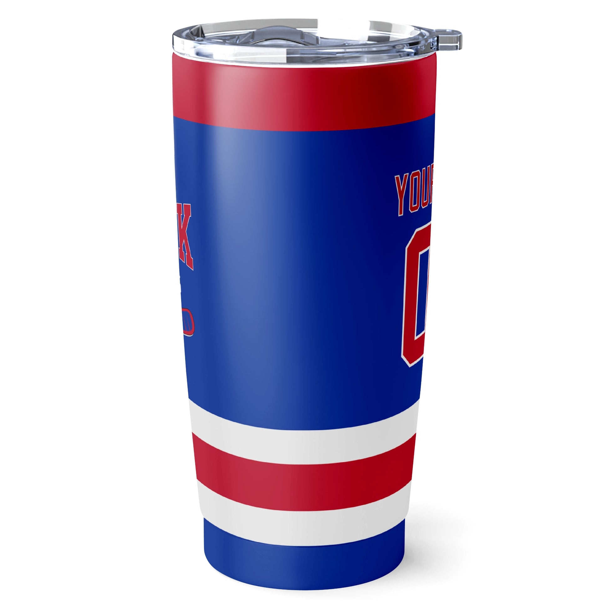 New York R hockey tumbler side view in Blue city-color style