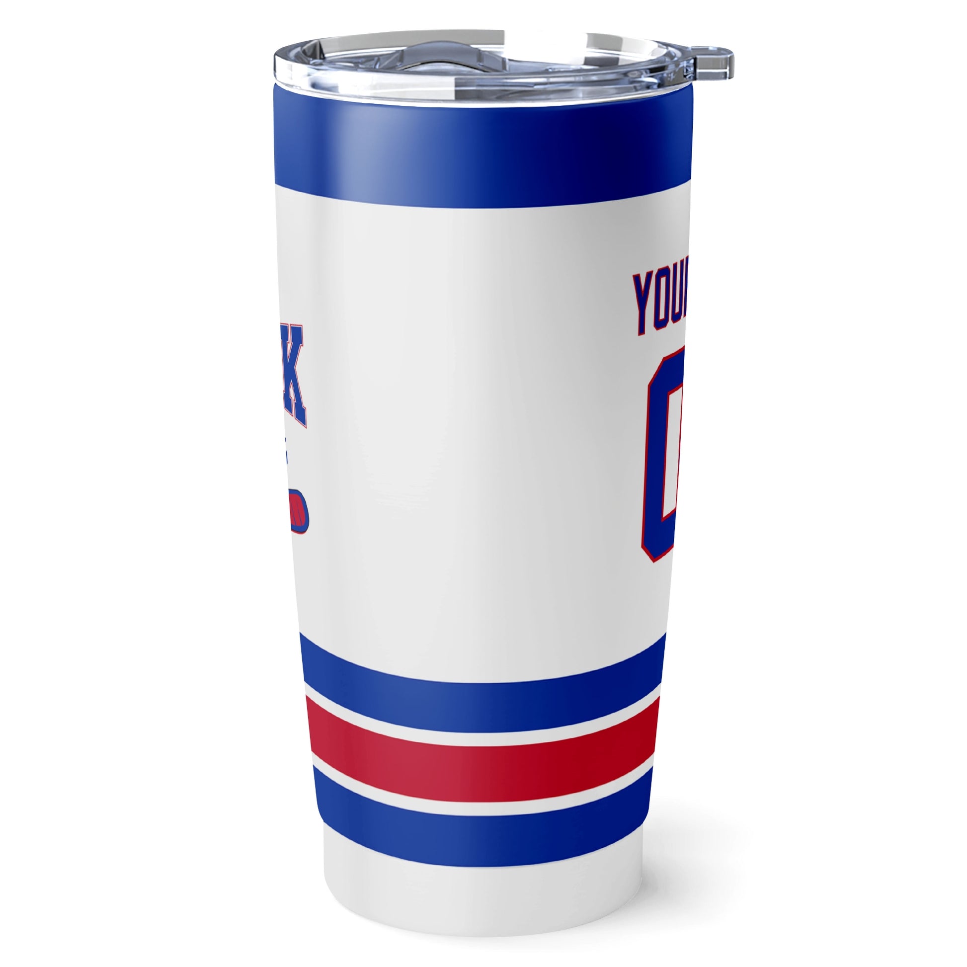 New York R hockey tumbler side view in White city-color style