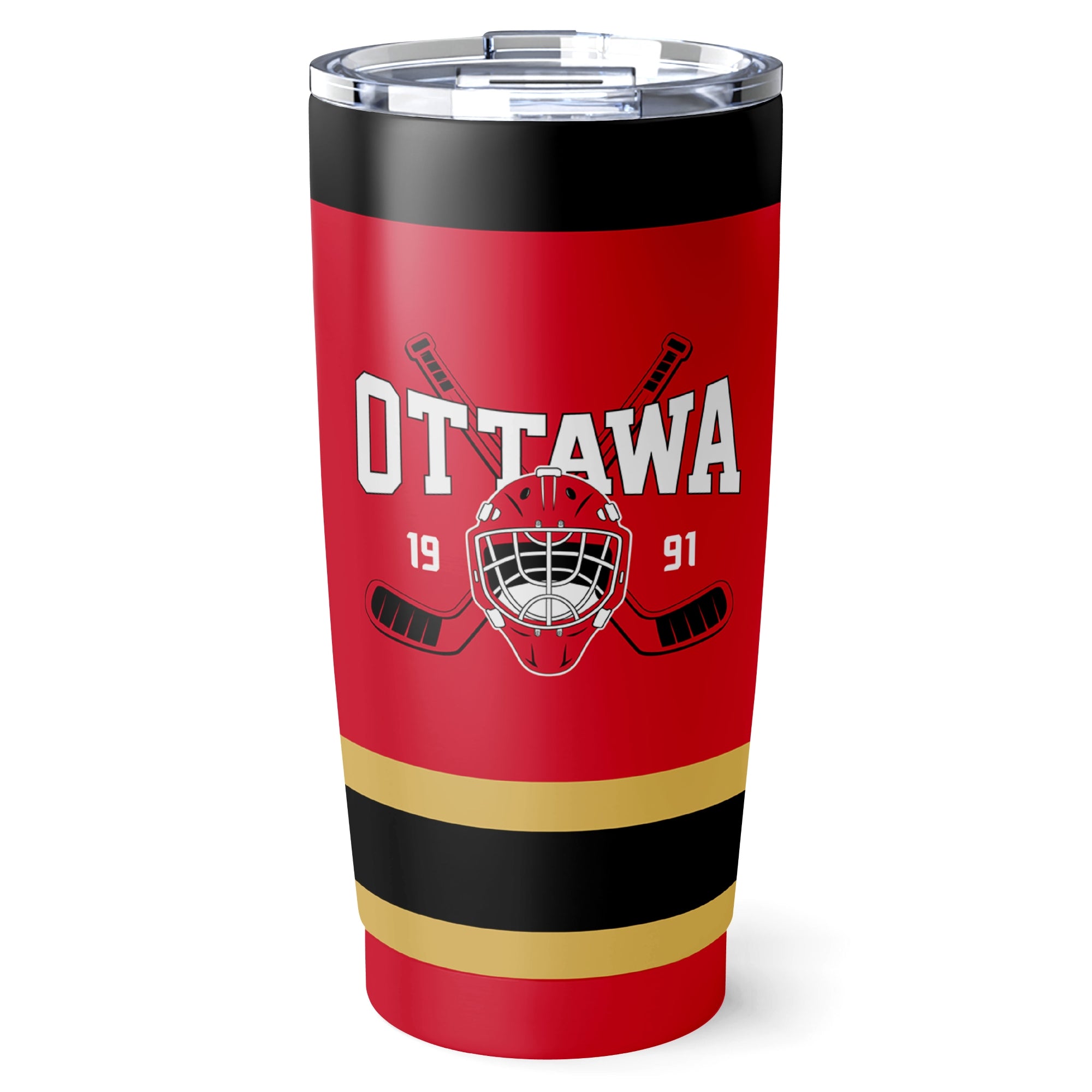 Ottawa hockey tumbler front design in Red city-color style
